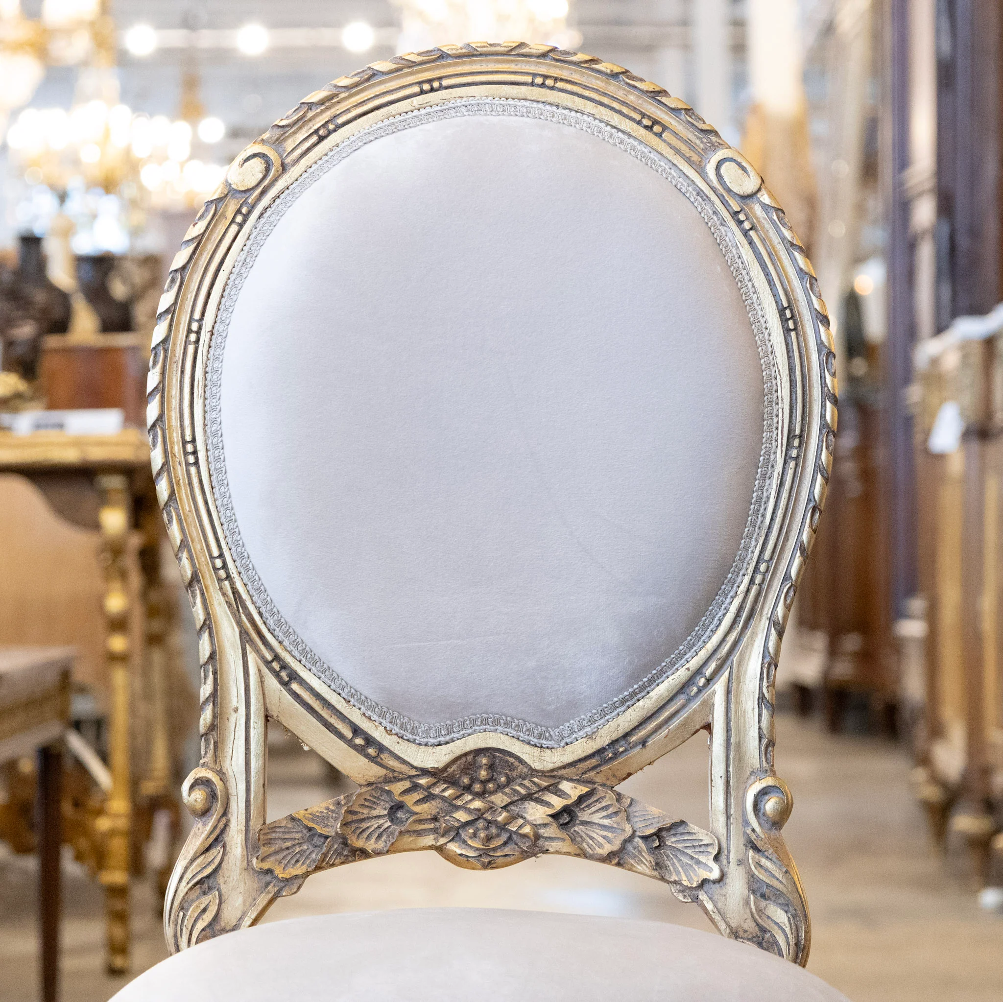 Louis XVI Accent Chair – Gilded Carvings & Off White Velvet - Image 5