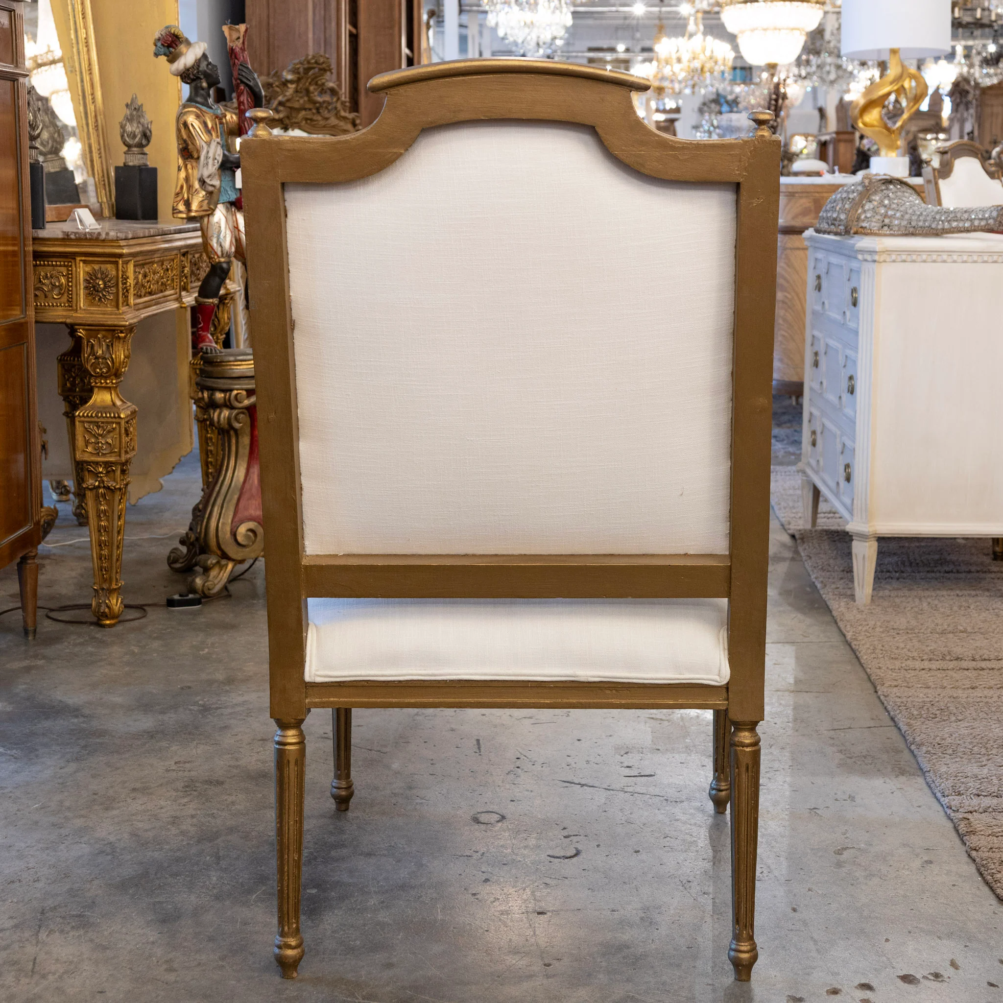 Louis XVI Armchair – Gilded Frame & White Linen Upholstery - Image 6