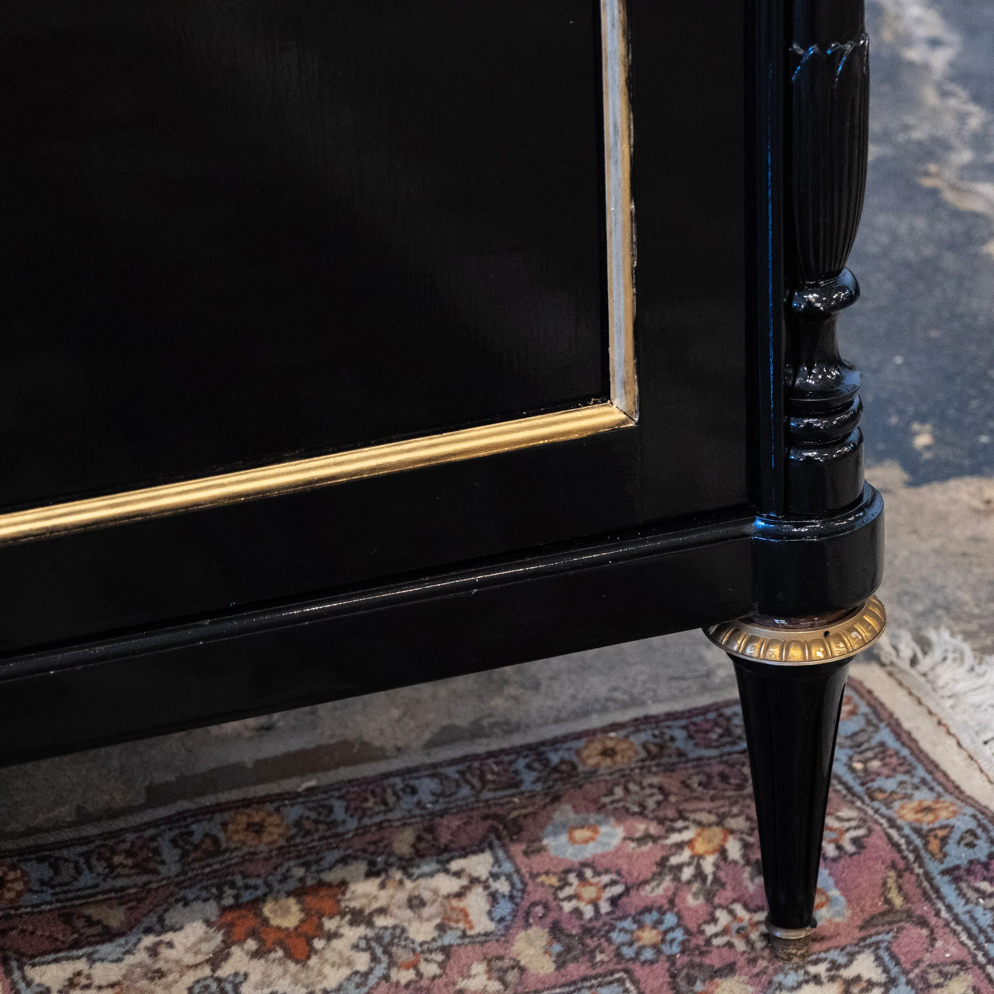 Louis XVI Black Lacquer Sideboard – Gold Inlay & White Marble Top - Image 16