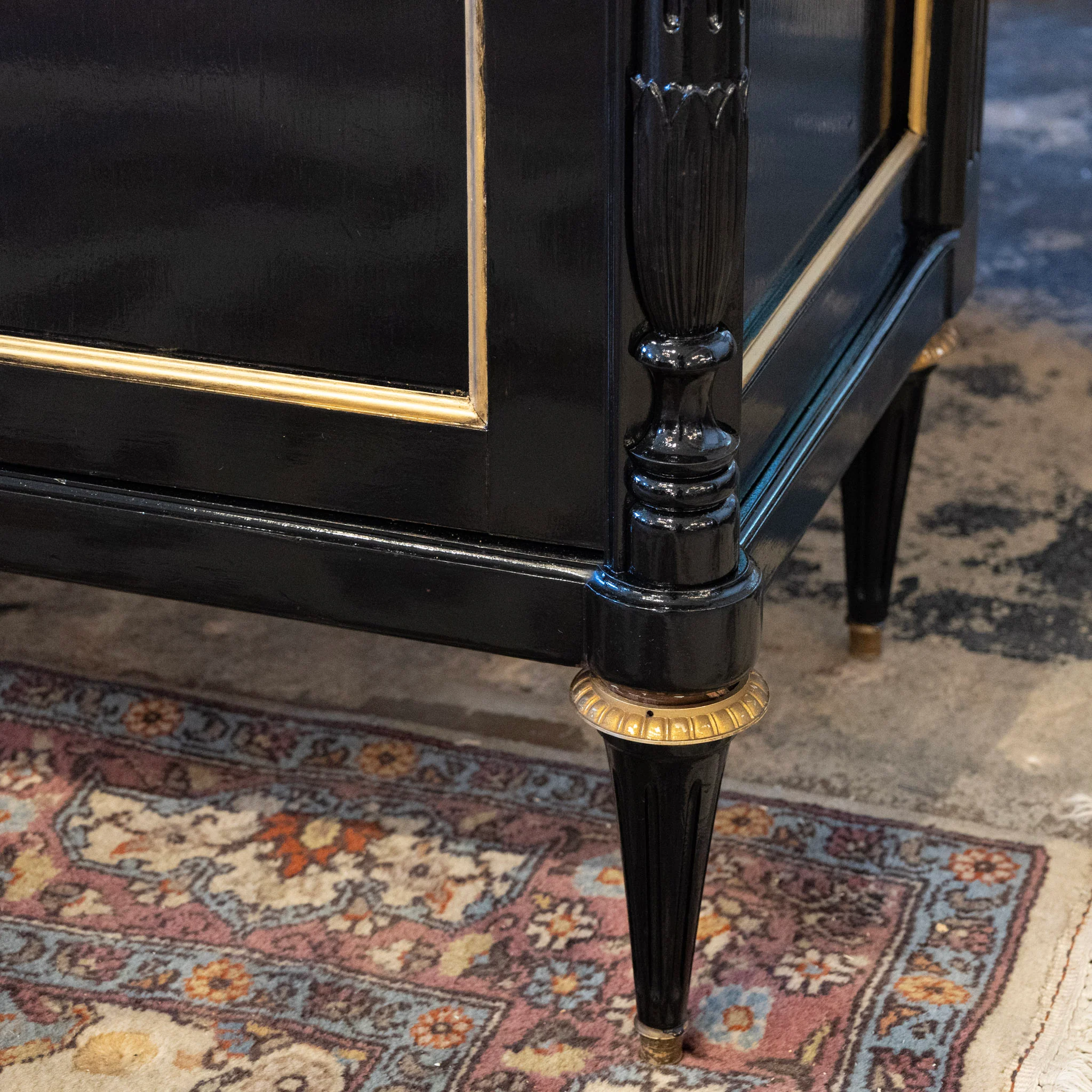 Louis XVI Black Lacquer Sideboard – Gold Inlay & White Marble Top - Image 17