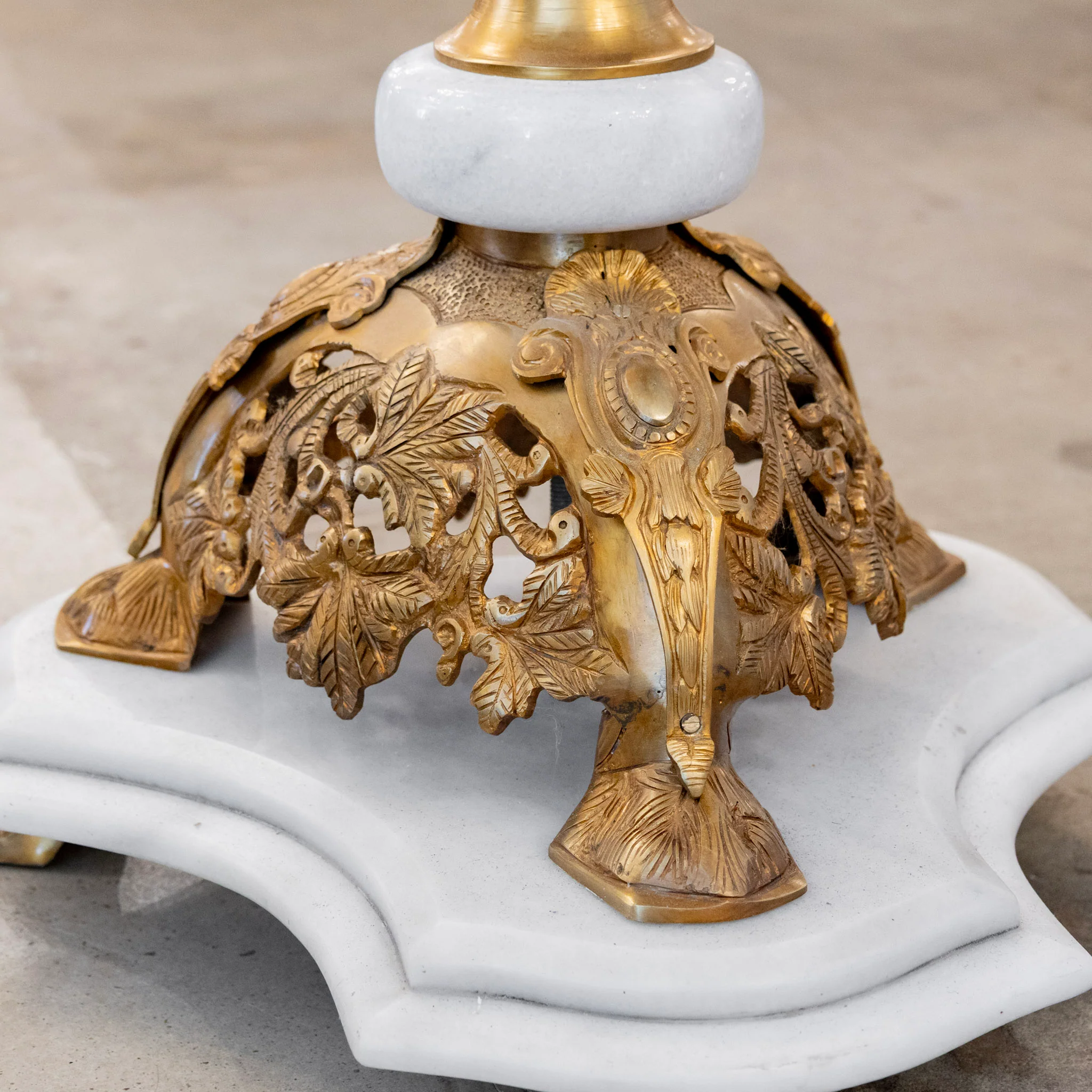 Louis XVI Brass Center Table – White Marble Top & Claw Feet - Image 7