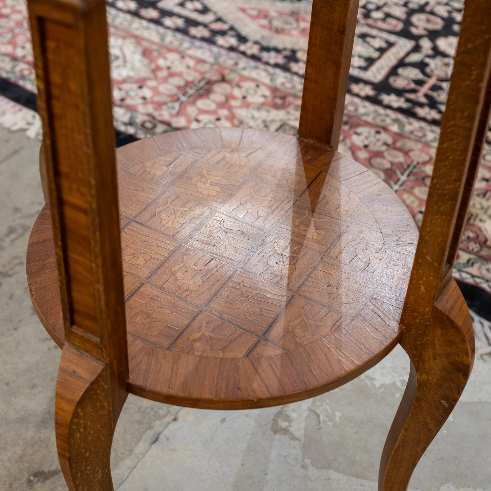 Louis XVI Brown Marquetry Side Table – Floral Porcelain Top - Image 5