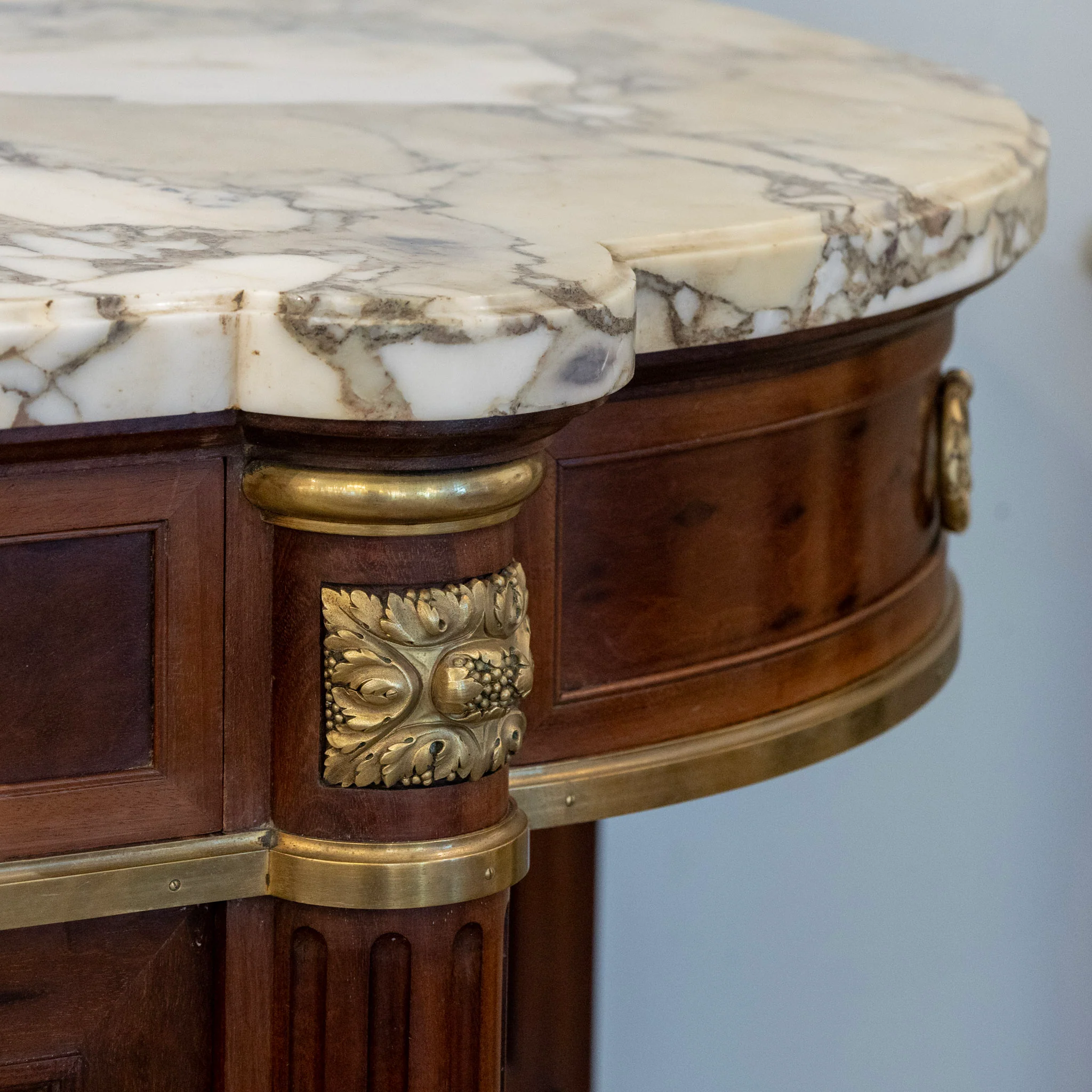 Louis XVI Burl Walnut Demilune Sideboard – Calacatta Vagli Oro Marble Top & Bronze Ormolu - Image 12