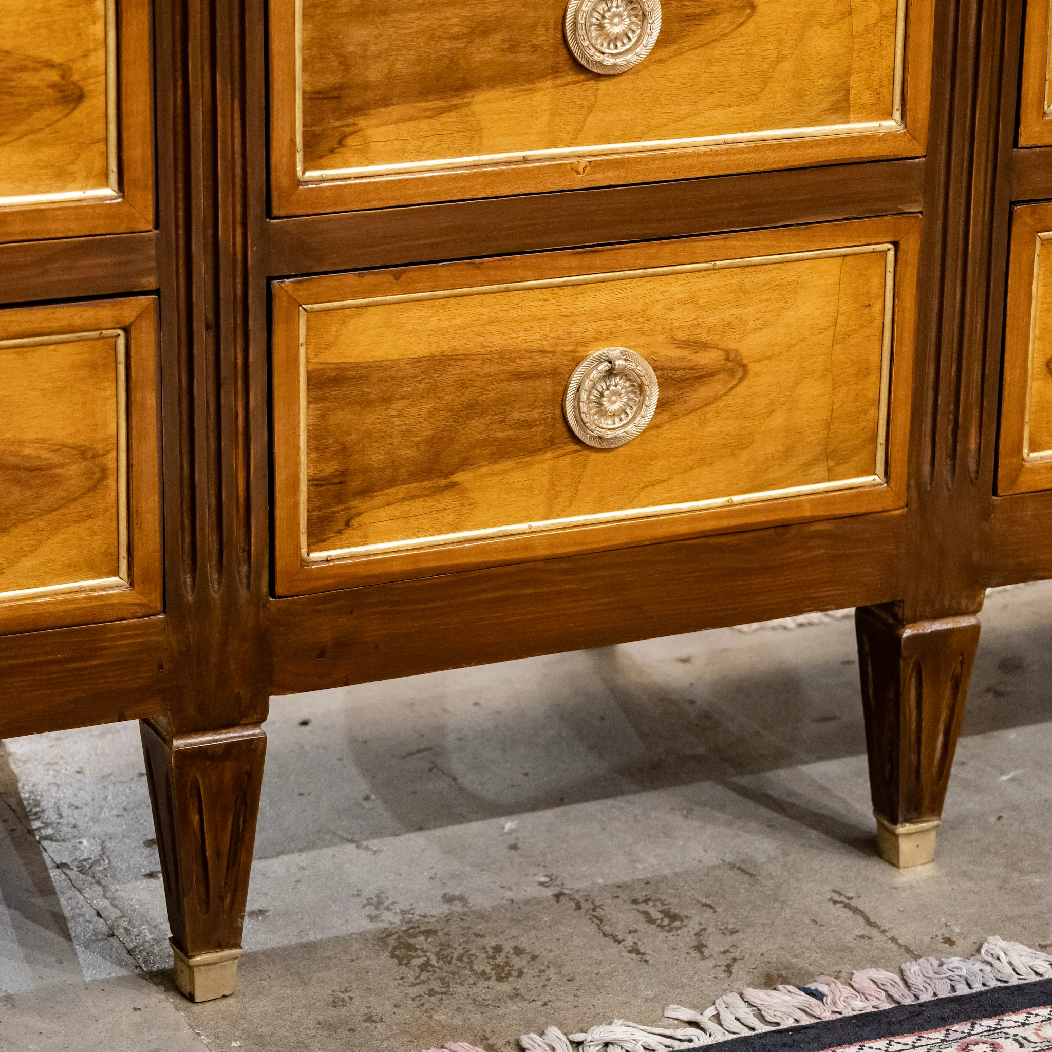 Louis XVI Burl Wood 12-Drawer Dresser with Brass Trim & Gold Inlay - Image 7
