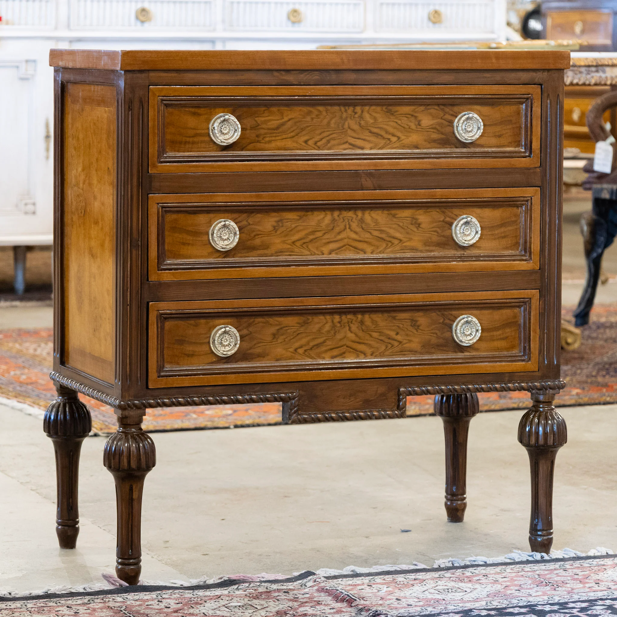 Louis XVI Burl Wood Chest with Ballerina Legs & Notched Rope Trim - Image 2