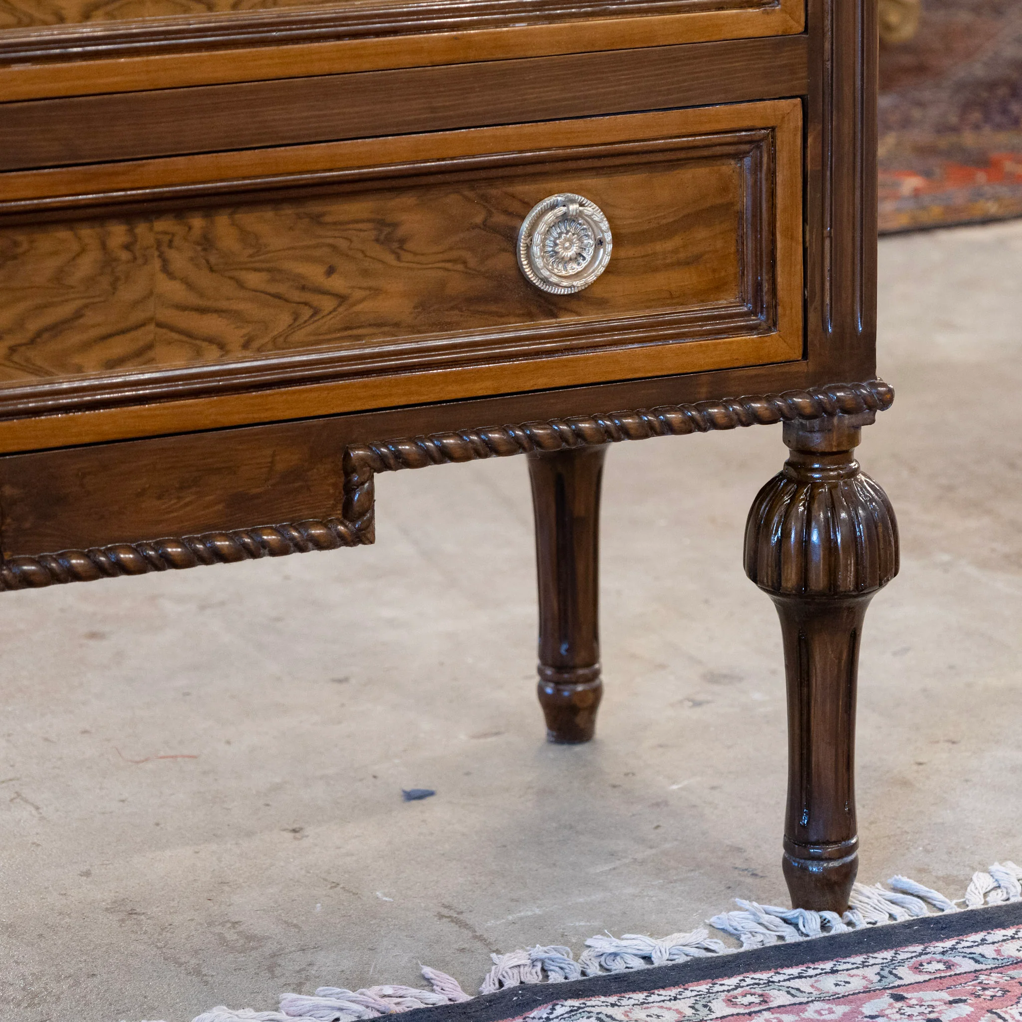 Louis XVI Burl Wood Chest with Ballerina Legs & Notched Rope Trim - Image 8