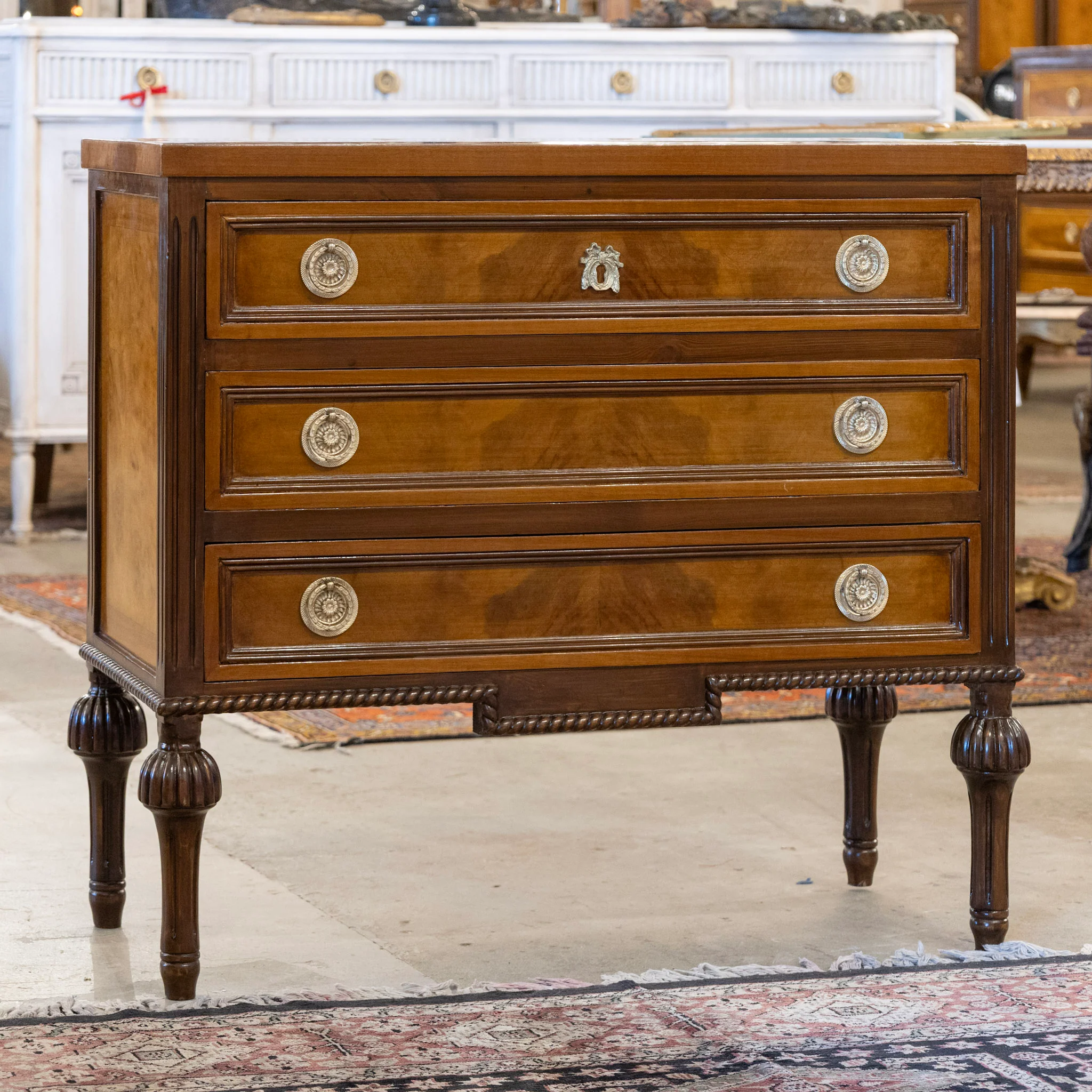 Louis XVI Burl Wood Chest with Ballerina Legs & Bow Hardware - Image 2