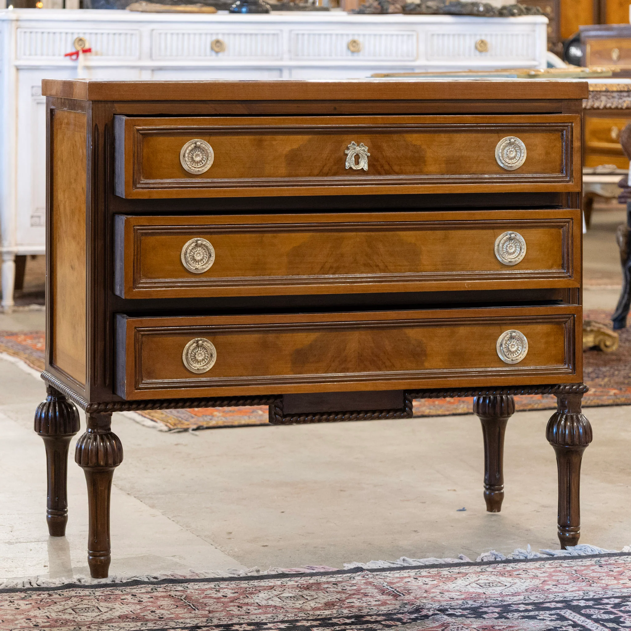 Louis XVI Burl Wood Chest with Ballerina Legs & Bow Hardware - Image 3
