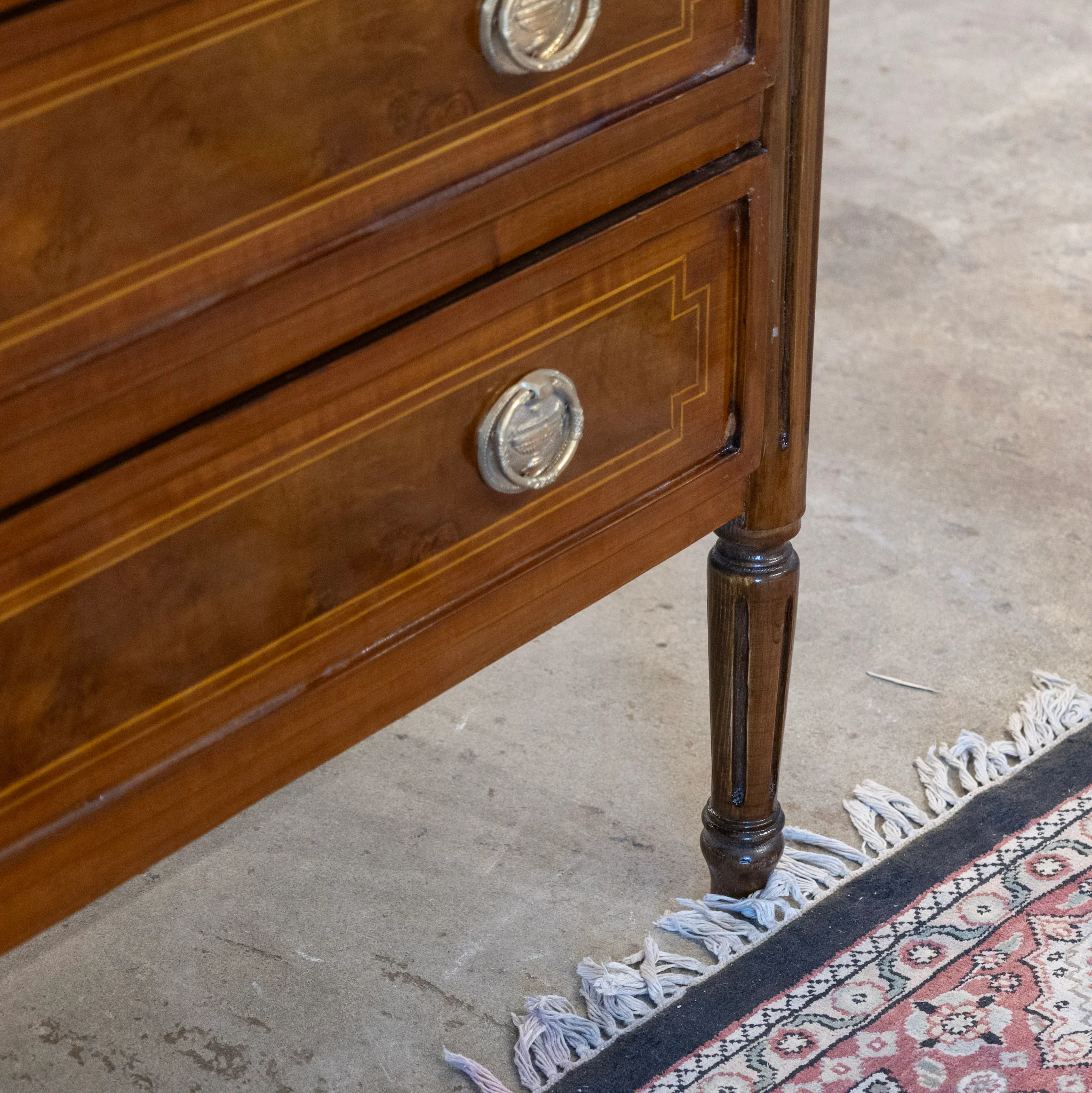 Louis XVI Burl Wood Chest with Inlay & White Marble Top - Image 8