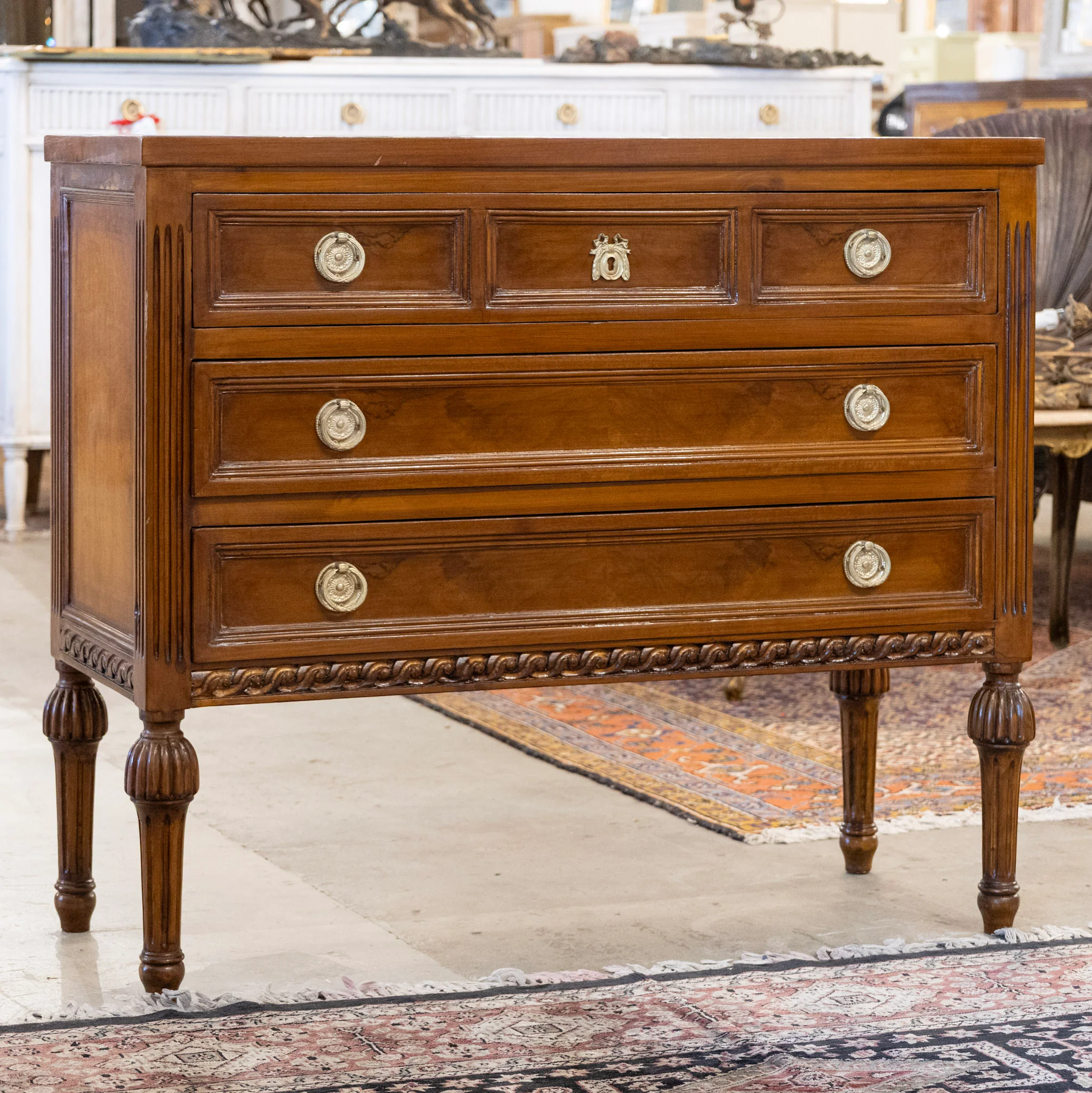 Louis XVI Burl Wood Chest with Rope Trim & Ballerina Legs - Image 2
