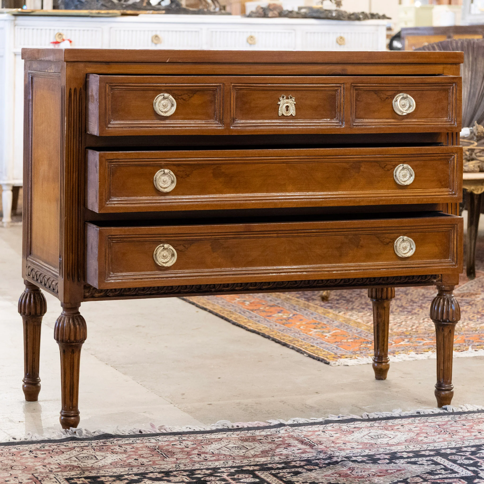 Louis XVI Burl Wood Chest with Rope Trim & Ballerina Legs - Image 3