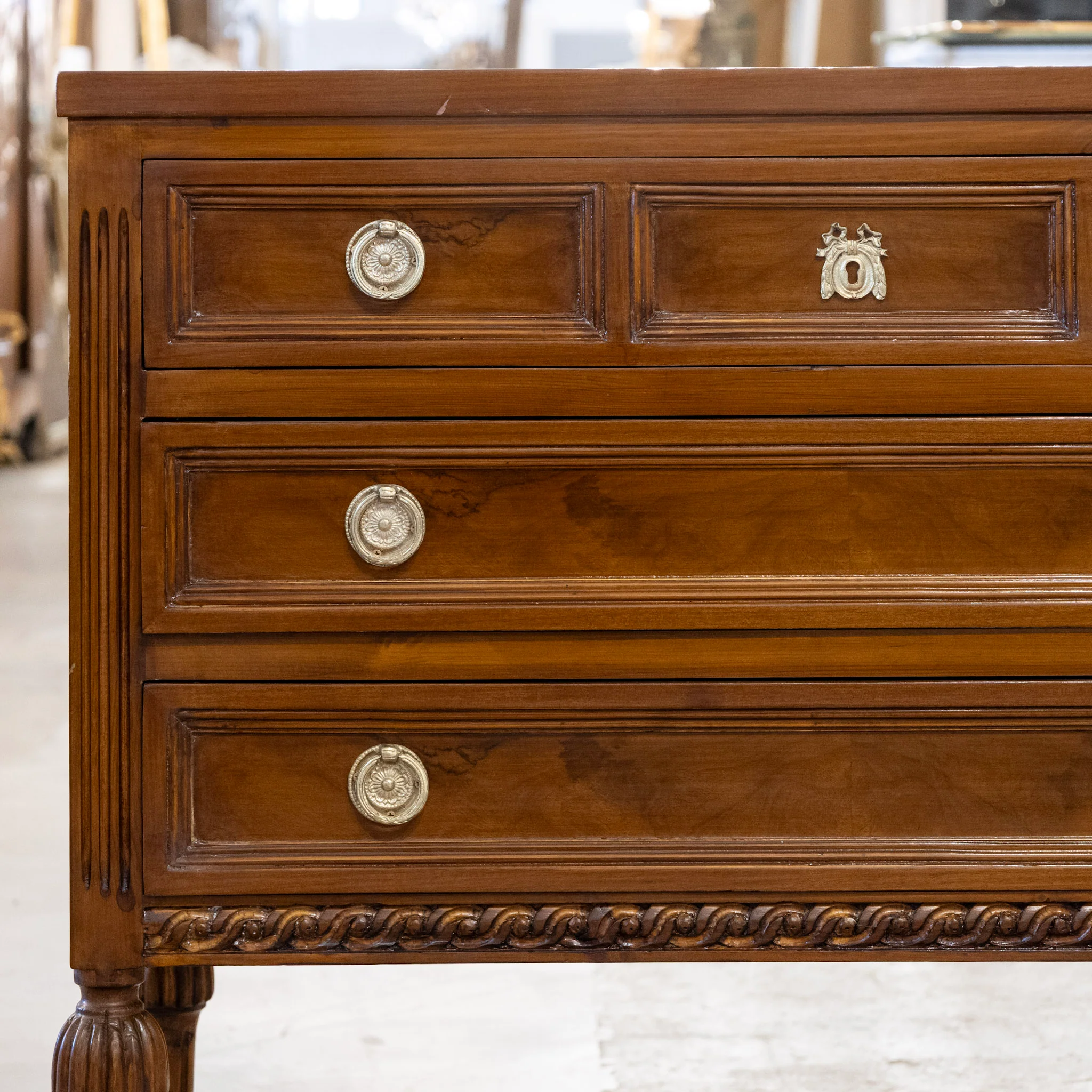 Louis XVI Burl Wood Chest with Rope Trim & Ballerina Legs - Image 4