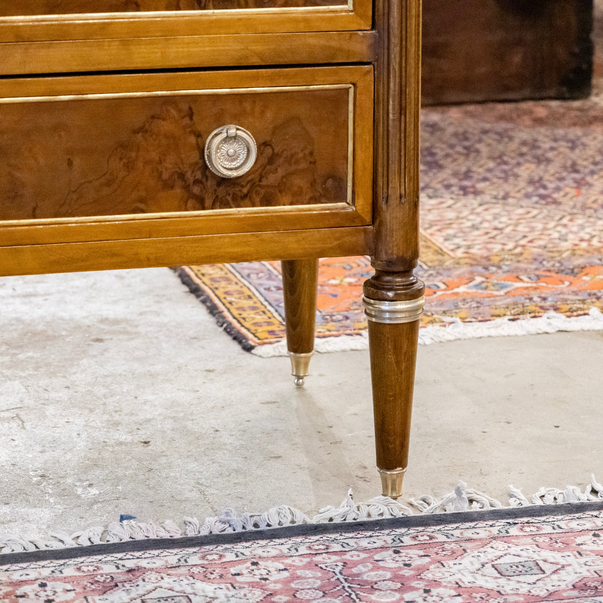 Louis XVI Burl Wood Chest with White Marble Top & Gold Inlay - Image 6