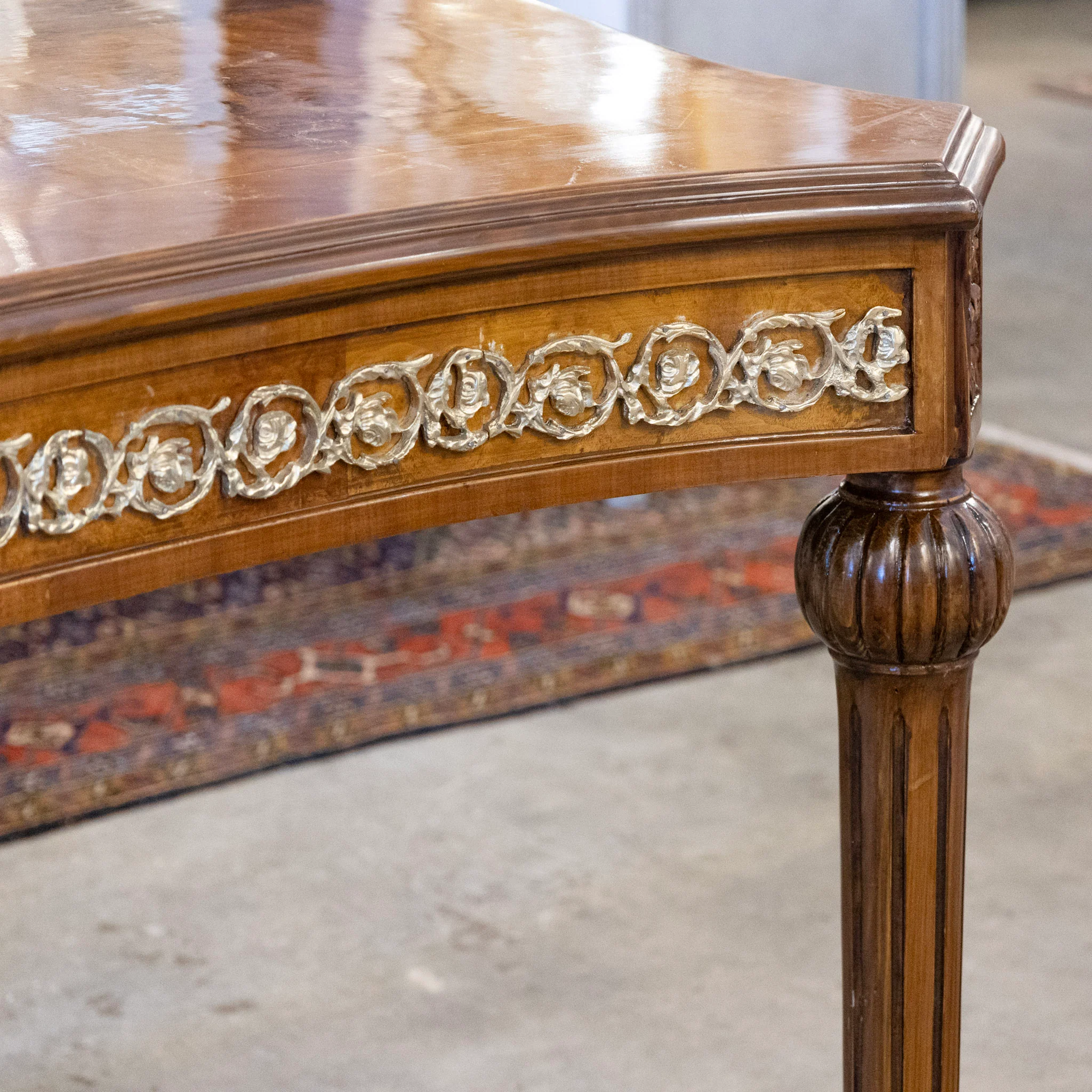 Louis XVI Burl Wood Dining Table – Brass Trim & Ballerina Legs - Image 9