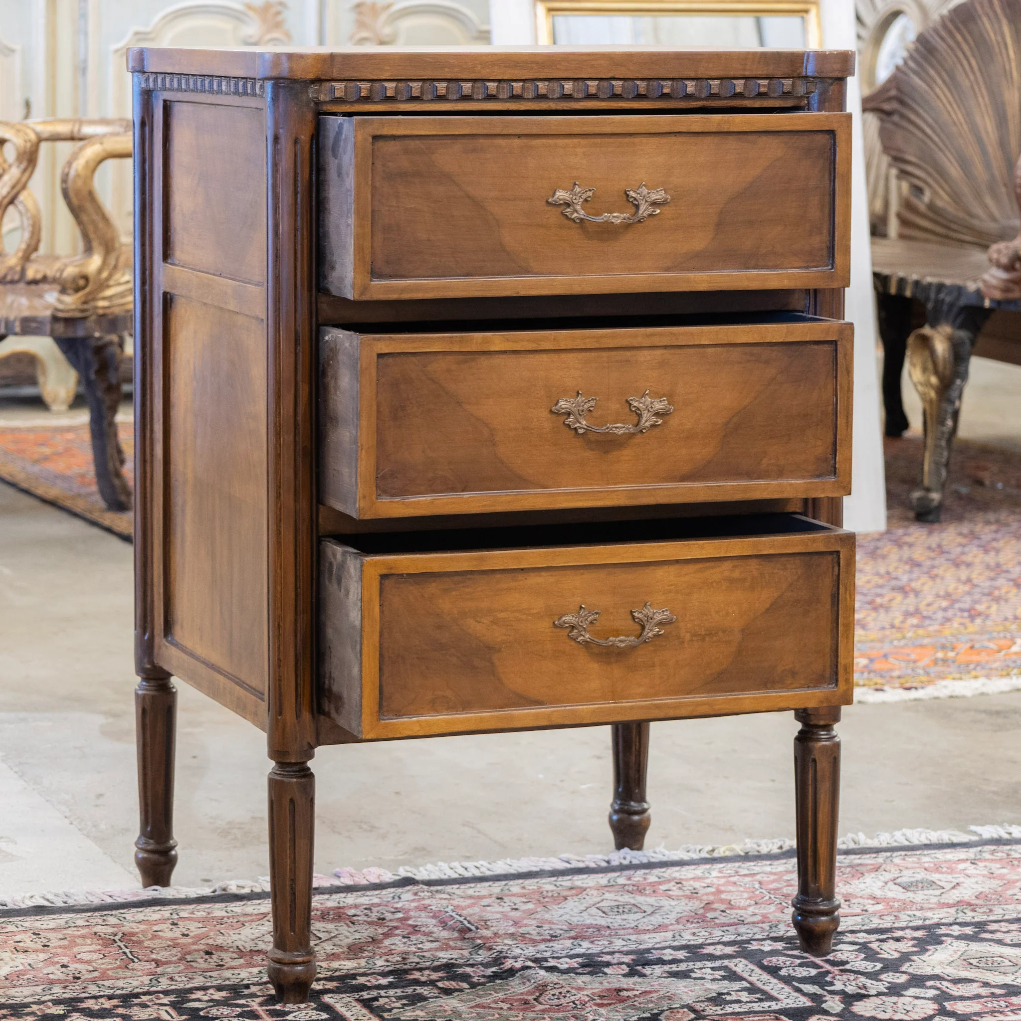 Louis XVI Burl Wood Nightstand – Leaf Brass Pulls - Image 2