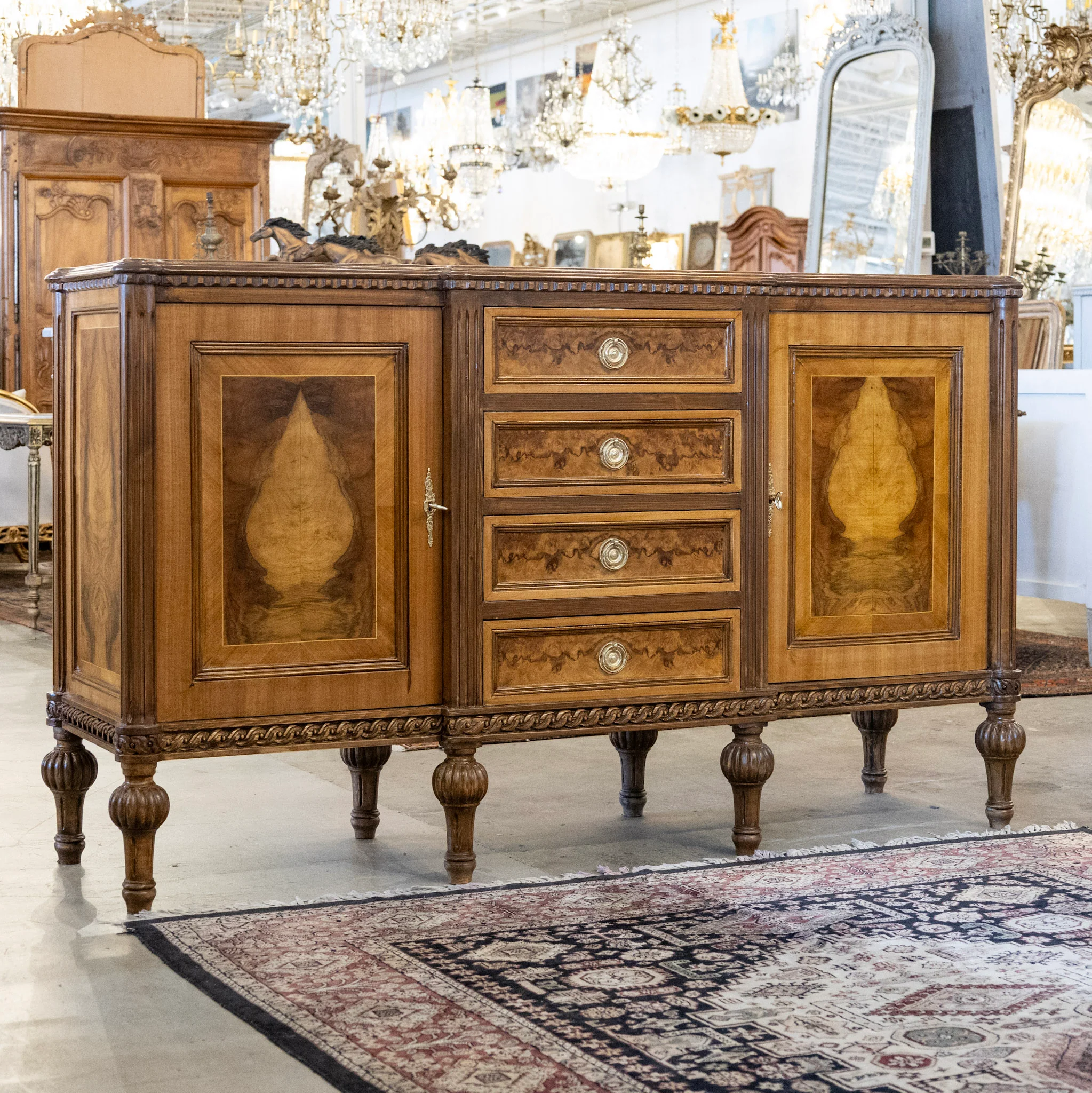 Louis XVI Burl Wood Sideboard – Rope Trim & Ballerina Legs - Image 2