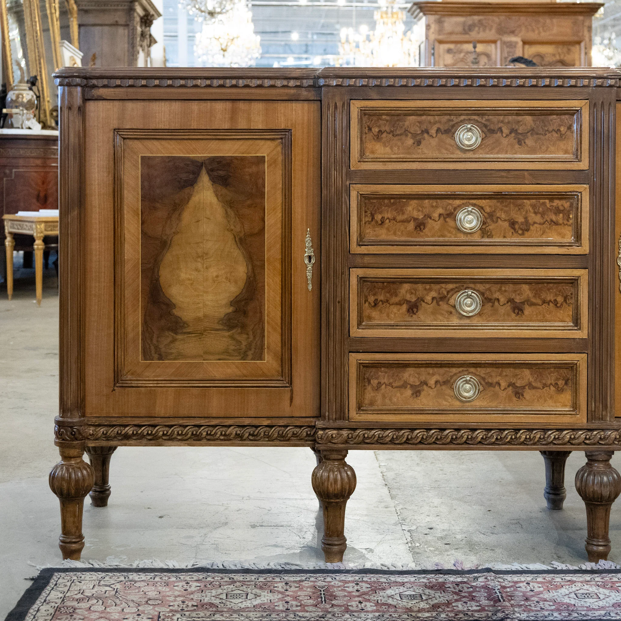 Louis XVI Burl Wood Sideboard – Rope Trim & Ballerina Legs - Image 3
