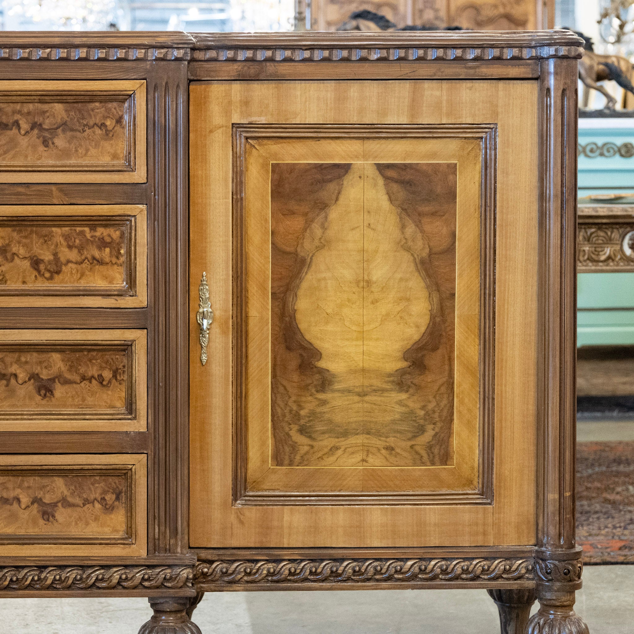 Louis XVI Burl Wood Sideboard – Rope Trim & Ballerina Legs - Image 5