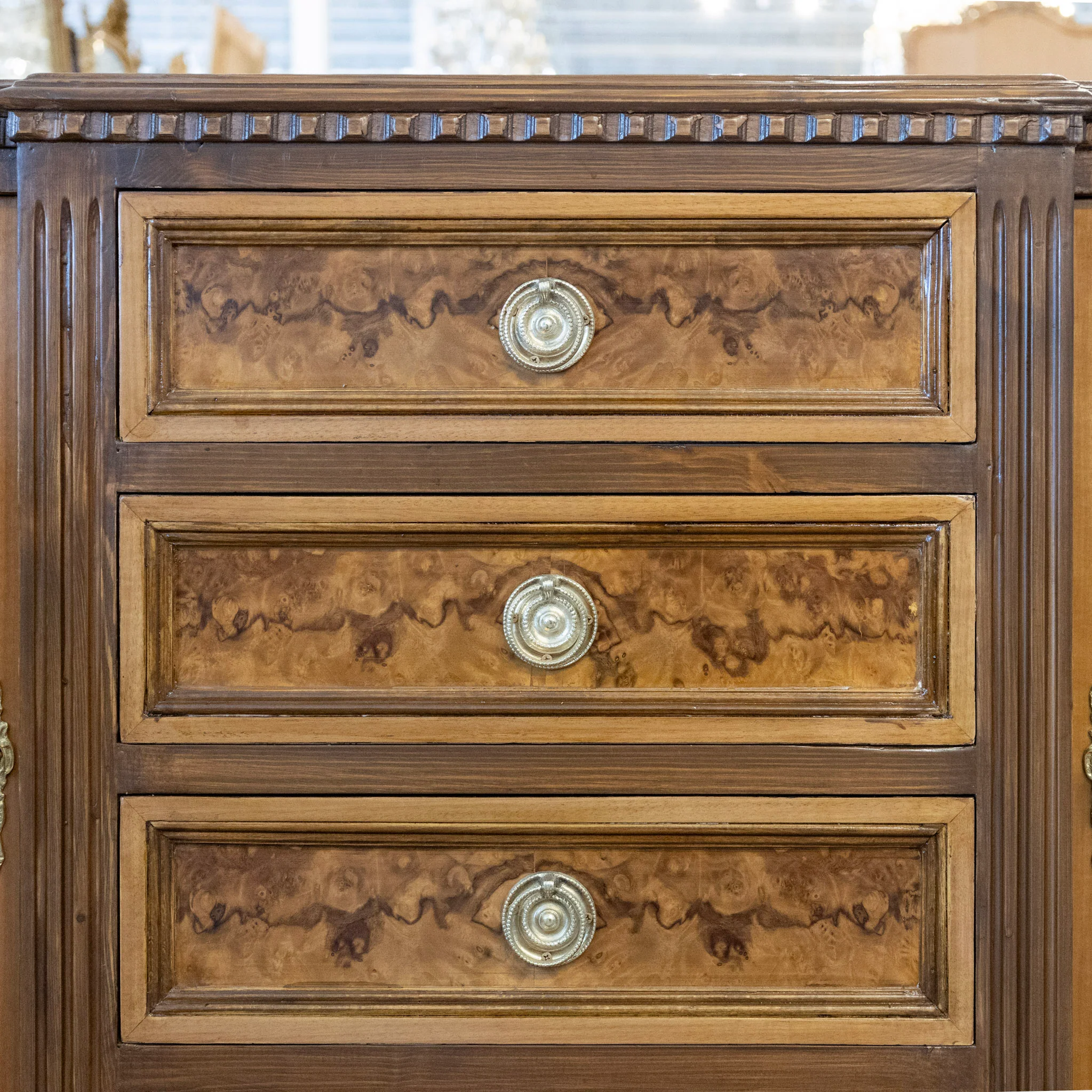 Louis XVI Burl Wood Sideboard – Rope Trim & Ballerina Legs - Image 6