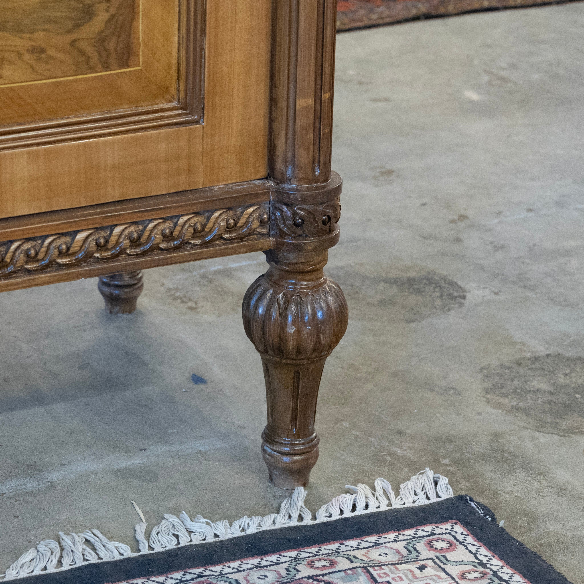 Louis XVI Burl Wood Sideboard – Rope Trim & Ballerina Legs - Image 7