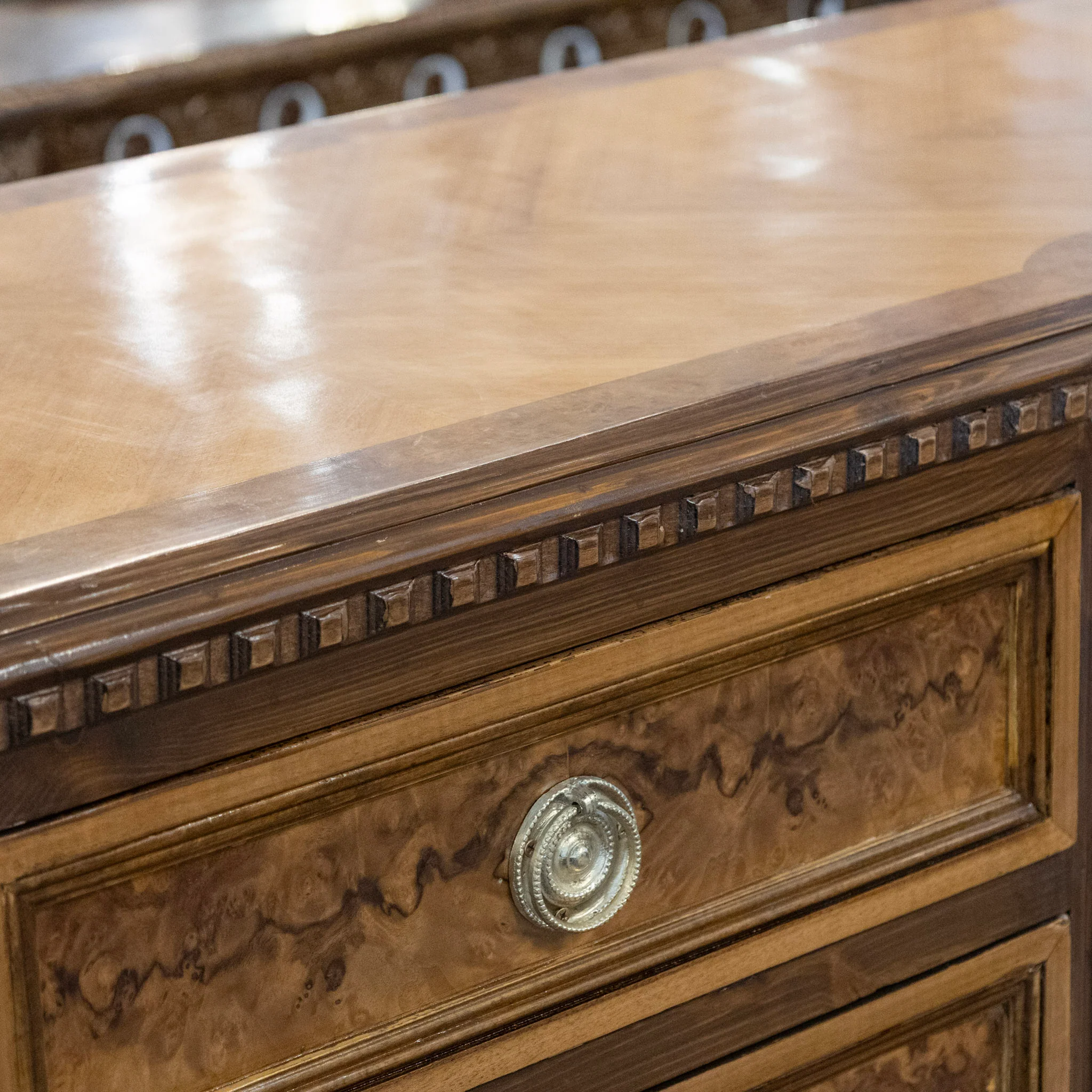 Louis XVI Burl Wood Sideboard – Rope Trim & Ballerina Legs - Image 9