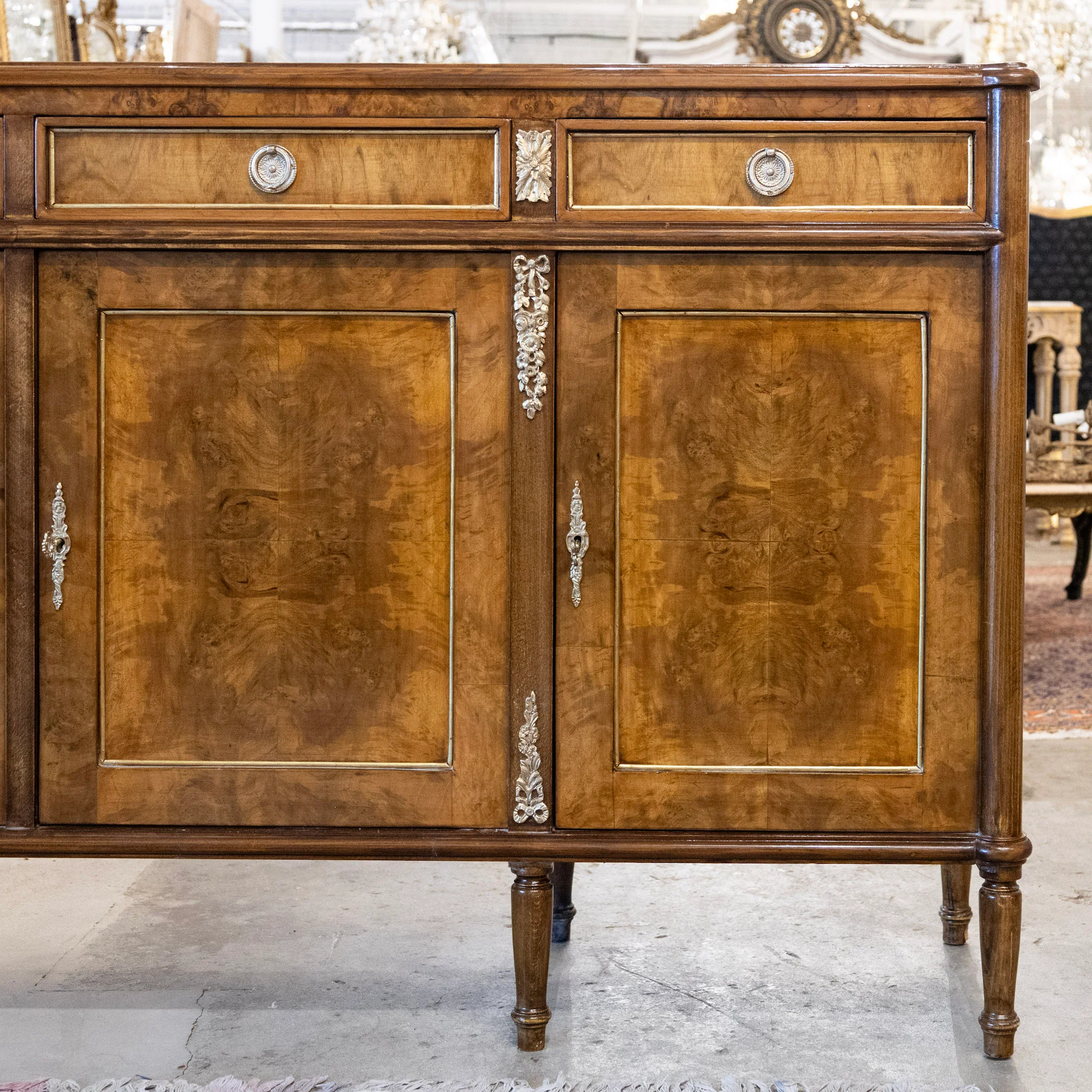 Louis XVI Burl Wood Sideboard with Brass Hardware - Image 4