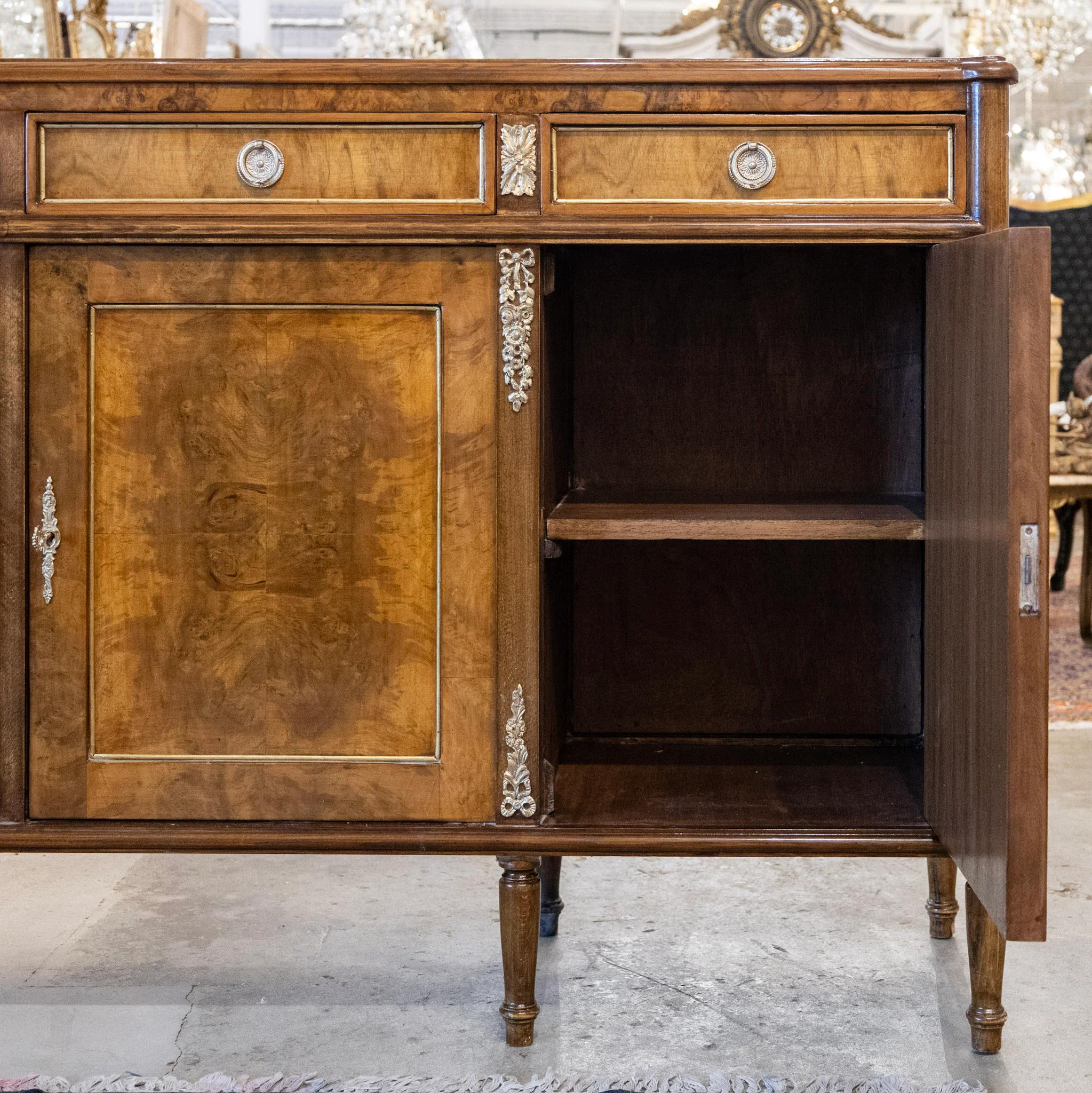 Louis XVI Burl Wood Sideboard with Brass Hardware - Image 5