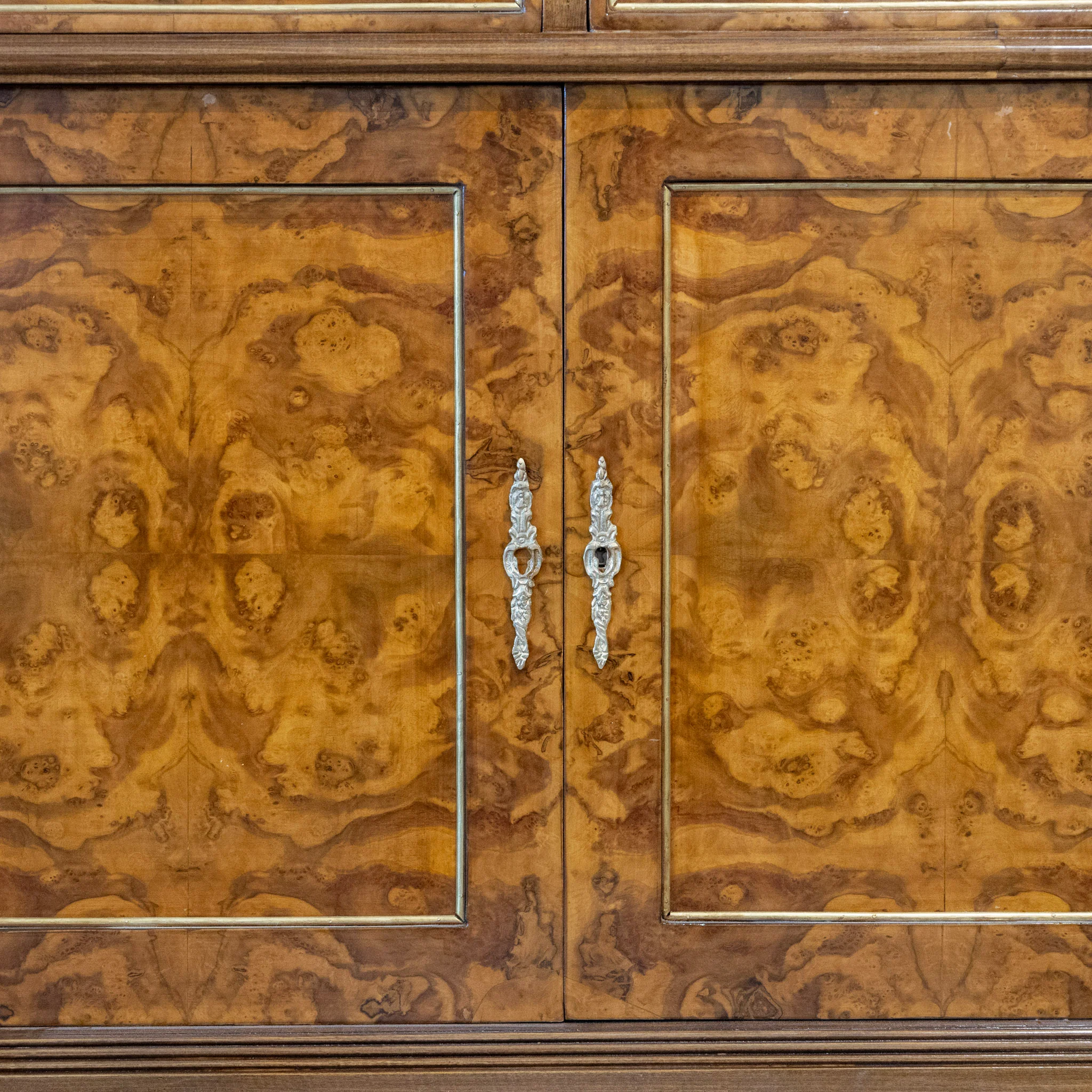 Louis XVI Burl Wood Sideboard with Brass Hardware & White Marble Top - Image 8