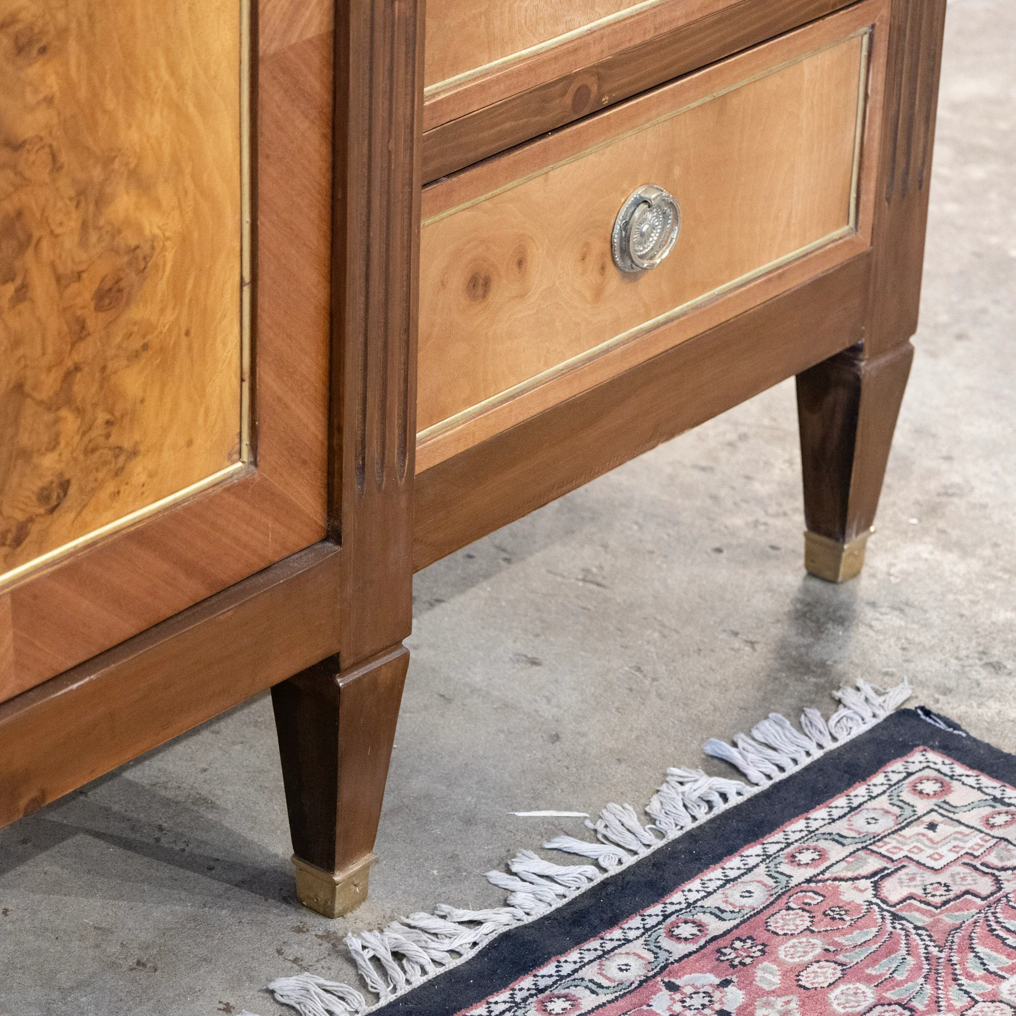 Louis XVI Burl Wood Sideboard with Gold Inlay & Brass Pulls - Image 8