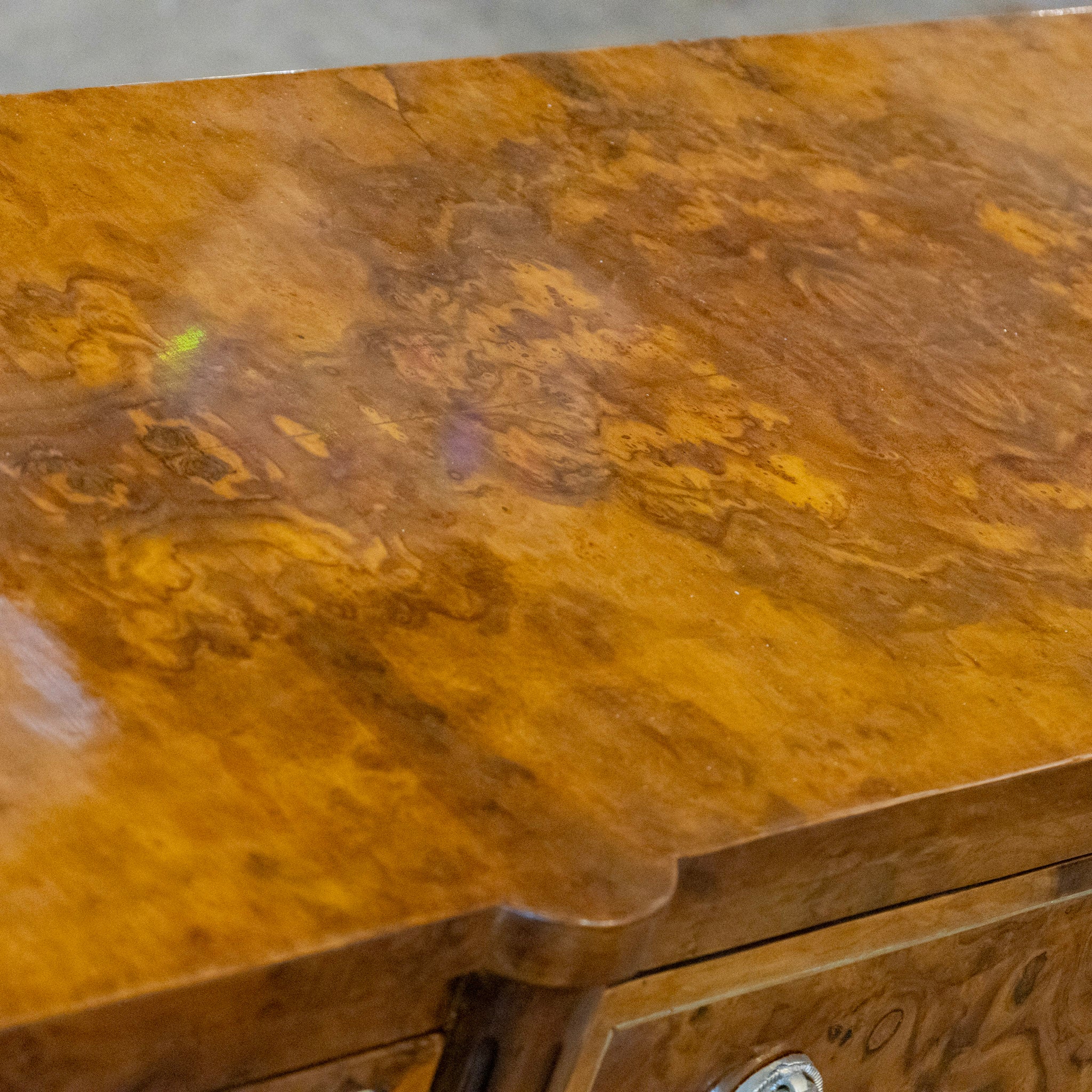 Louis XVI Burl Wood Six Drawer Dresser – Brass Inlay & Brass Pulls - Image 13