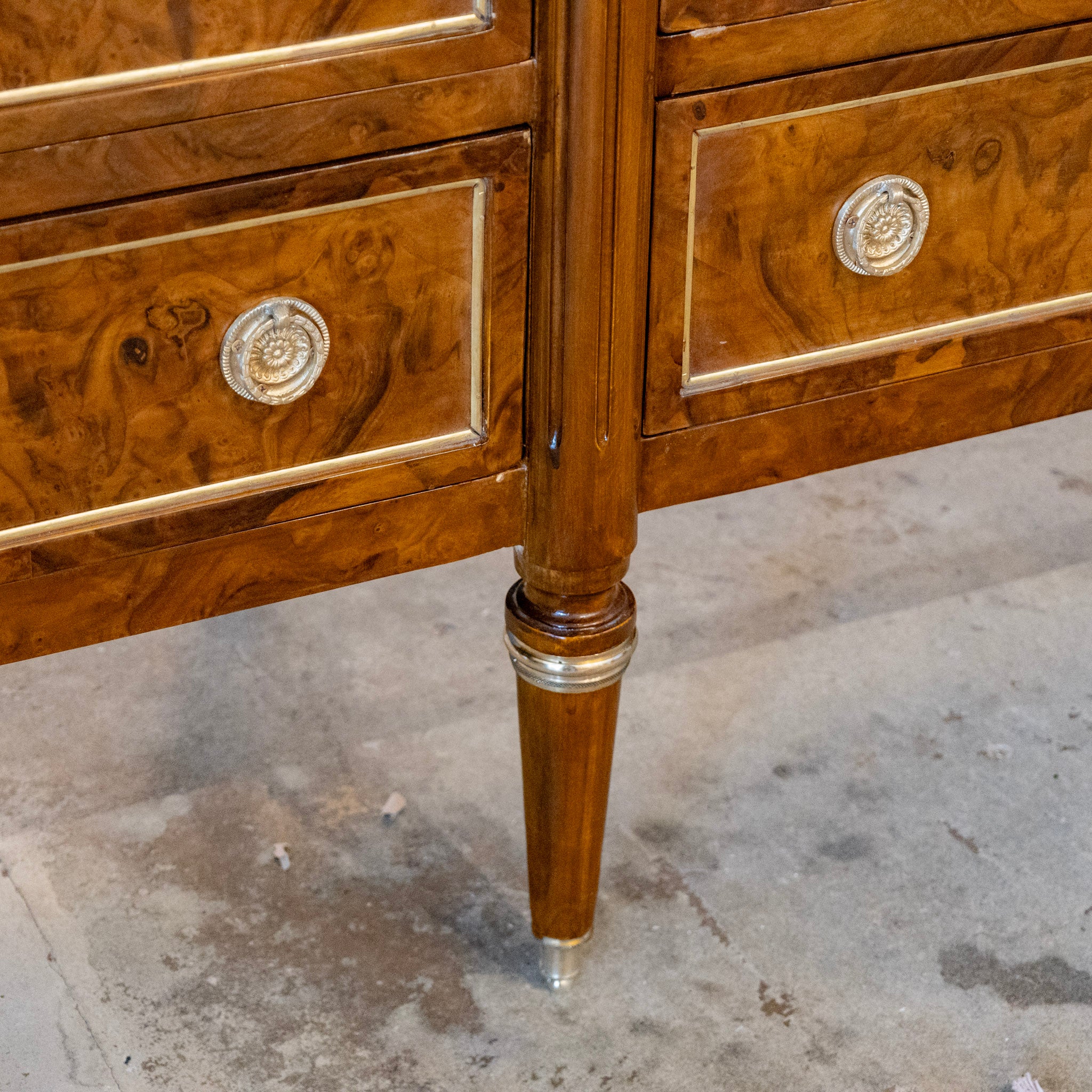 Louis XVI Burl Wood Six Drawer Dresser – Brass Inlay & Brass Pulls - Image 16