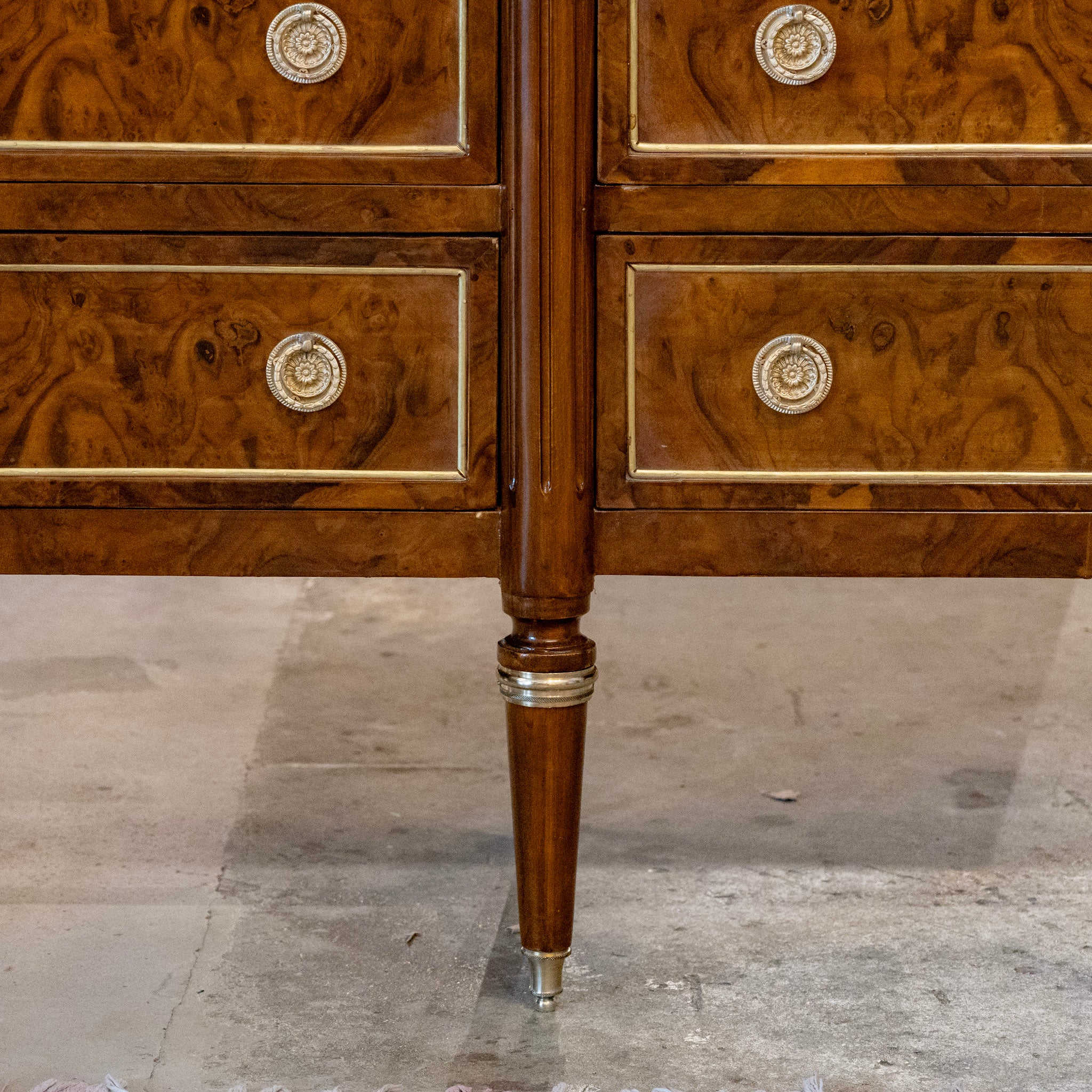 Louis XVI Burl Wood Six Drawer Dresser – Brass Inlay & Brass Pulls - Image 8