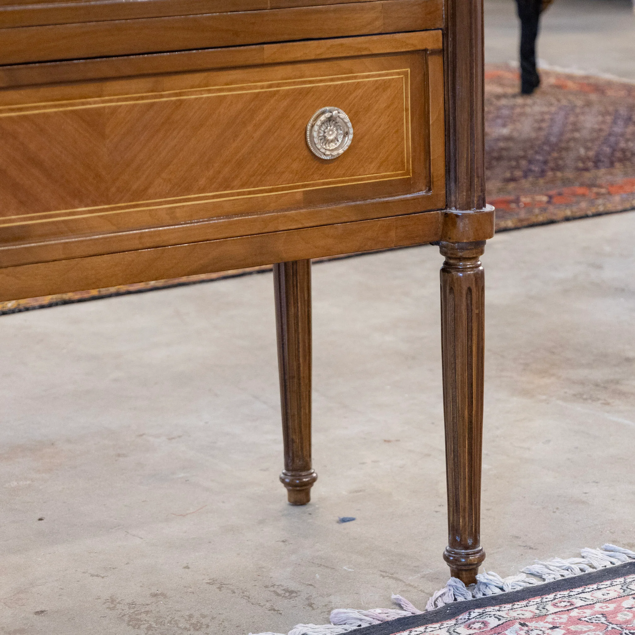 Louis XVI Burl Wood Two-Drawer Chest with Inlay & Round Pulls - Image 6