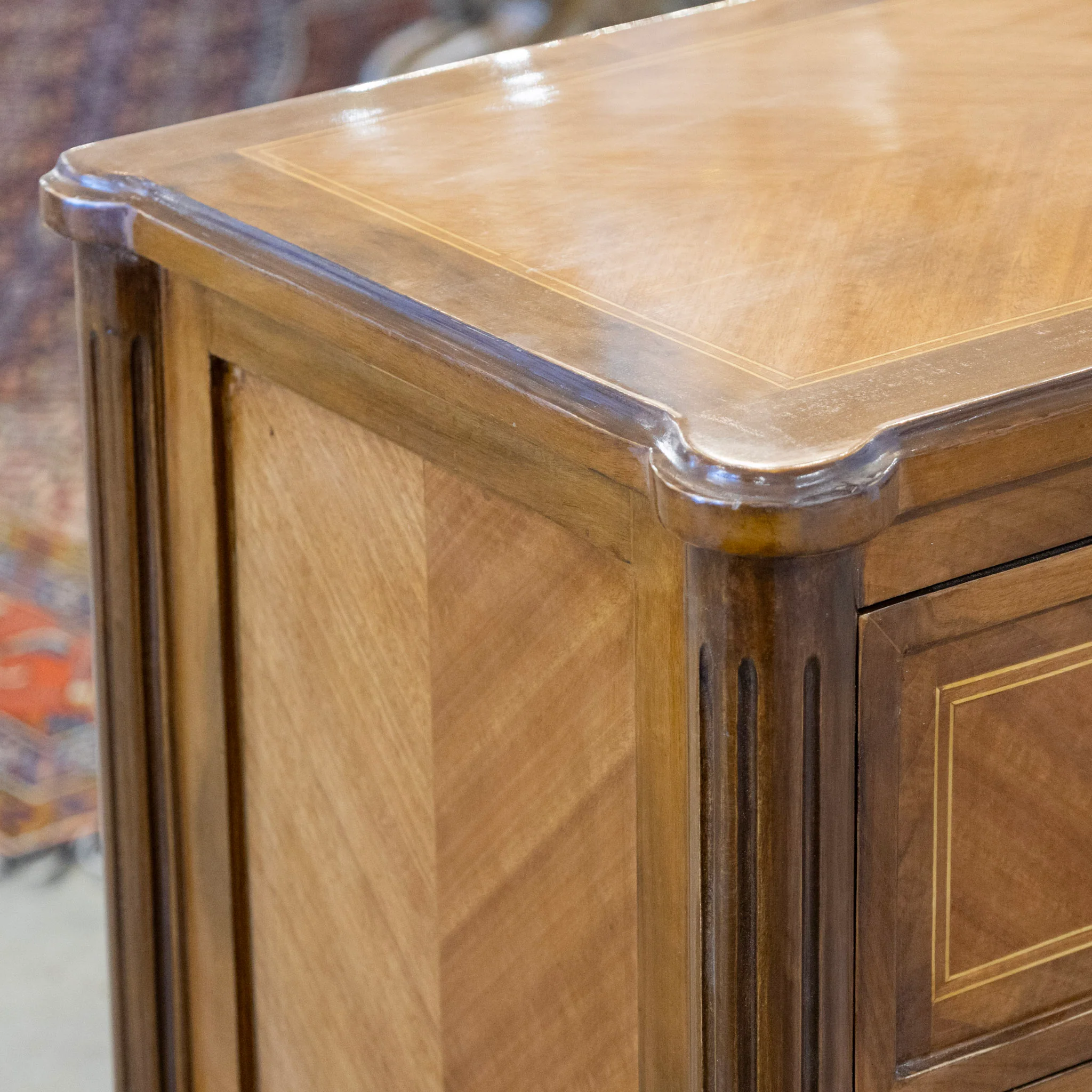 Louis XVI Burl Wood Two-Drawer Chest with Inlay & Round Pulls - Image 9