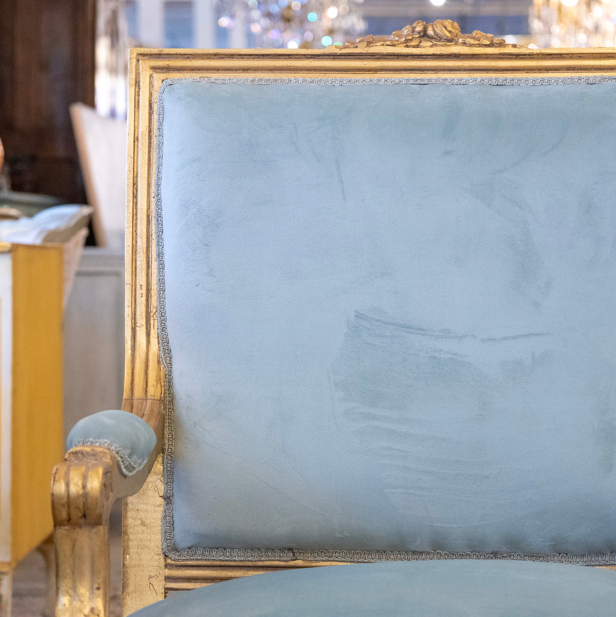 Louis XVI Gilded Captain Chair – Blue Velvet Upholstery - Image 4