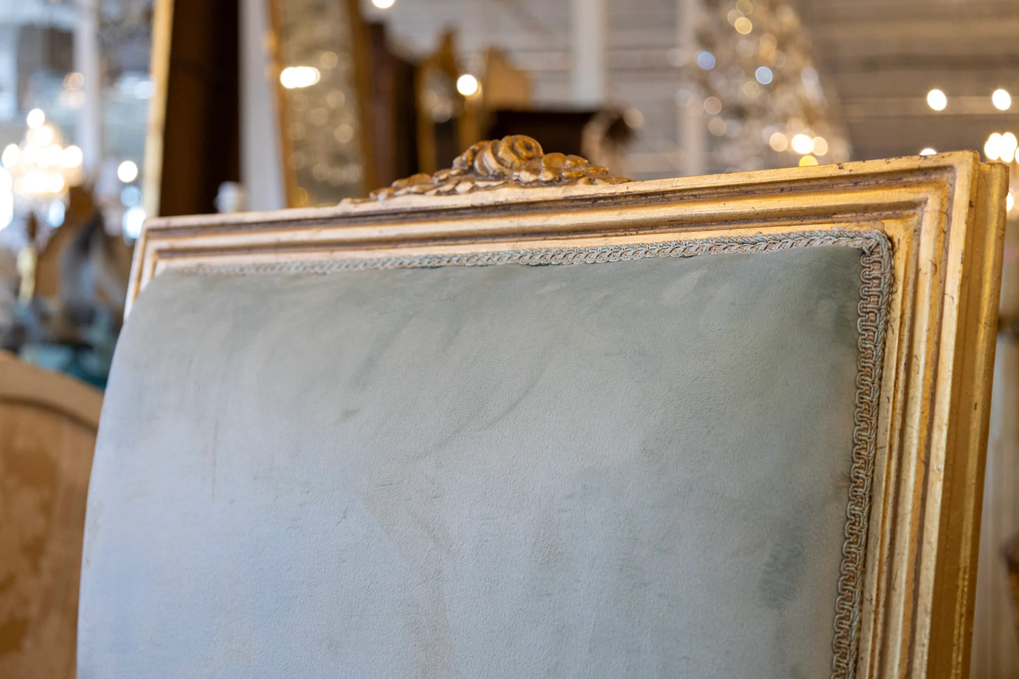 Louis XVI Gilded Captain Chair – Blue Velvet Upholstery - Image 5