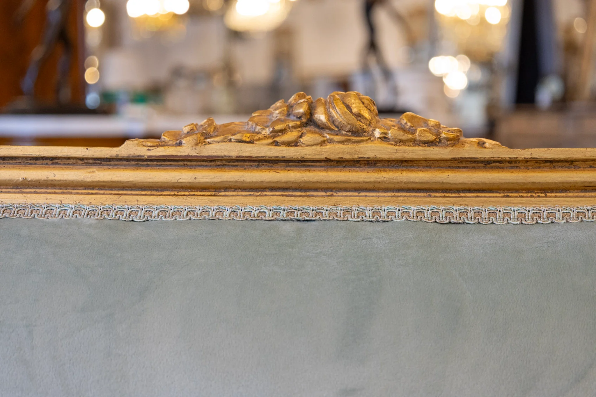 Louis XVI Gilded Captain Chair – Blue Velvet Upholstery - Image 6