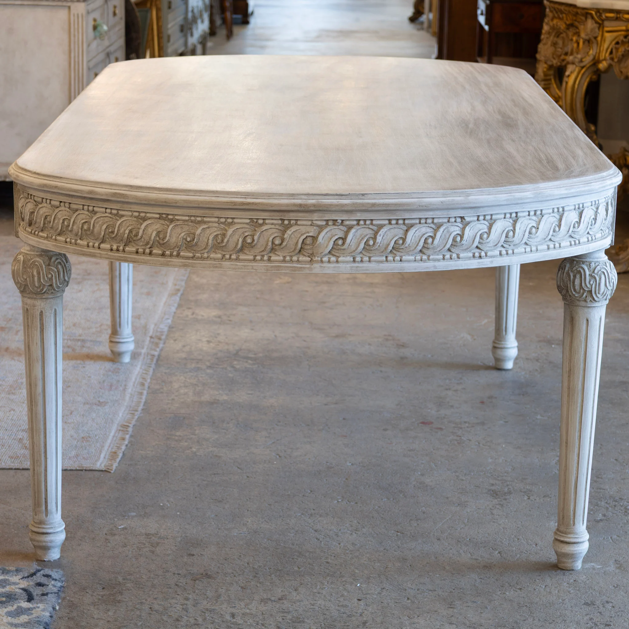 Swedish Carved Dining Table – Rope & Rosette Trim in French Grey - Image 3