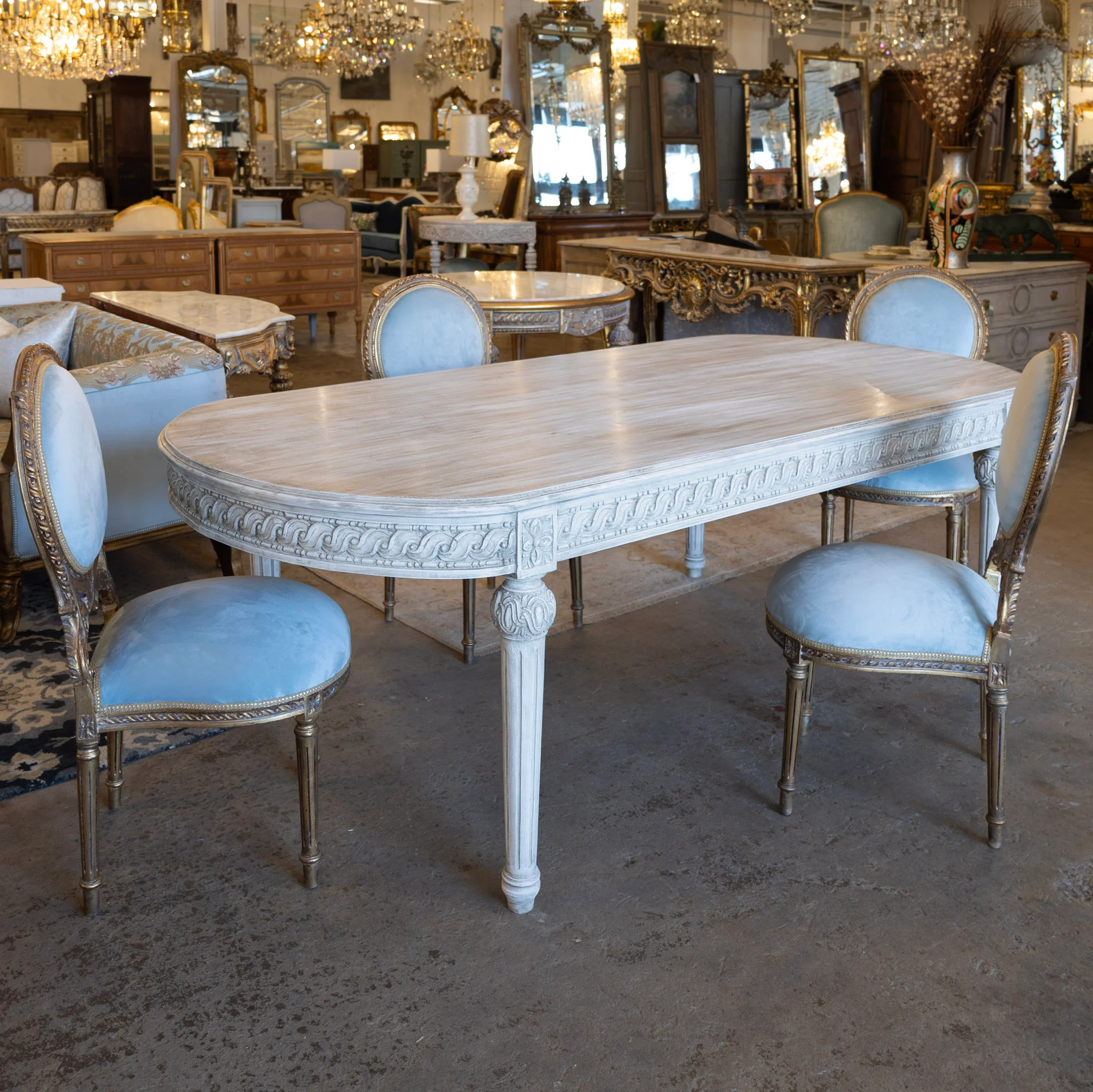 Swedish Carved Dining Table – Rope & Rosette Trim in French Grey - Image 8