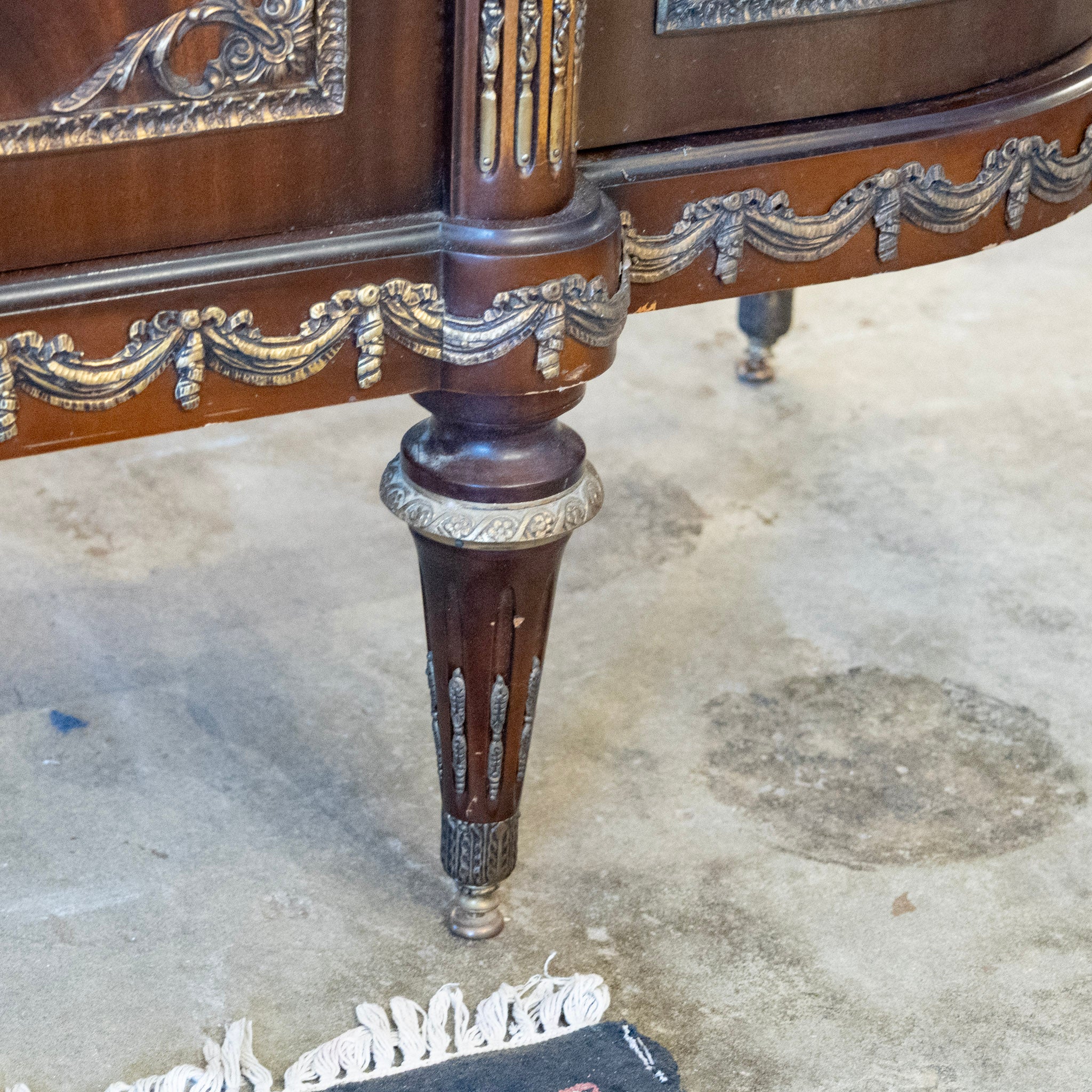 Louis XVI Cherry Wood Demilune Sideboard – Brass Medallion & Ormolu with White Marble Top - Image 13