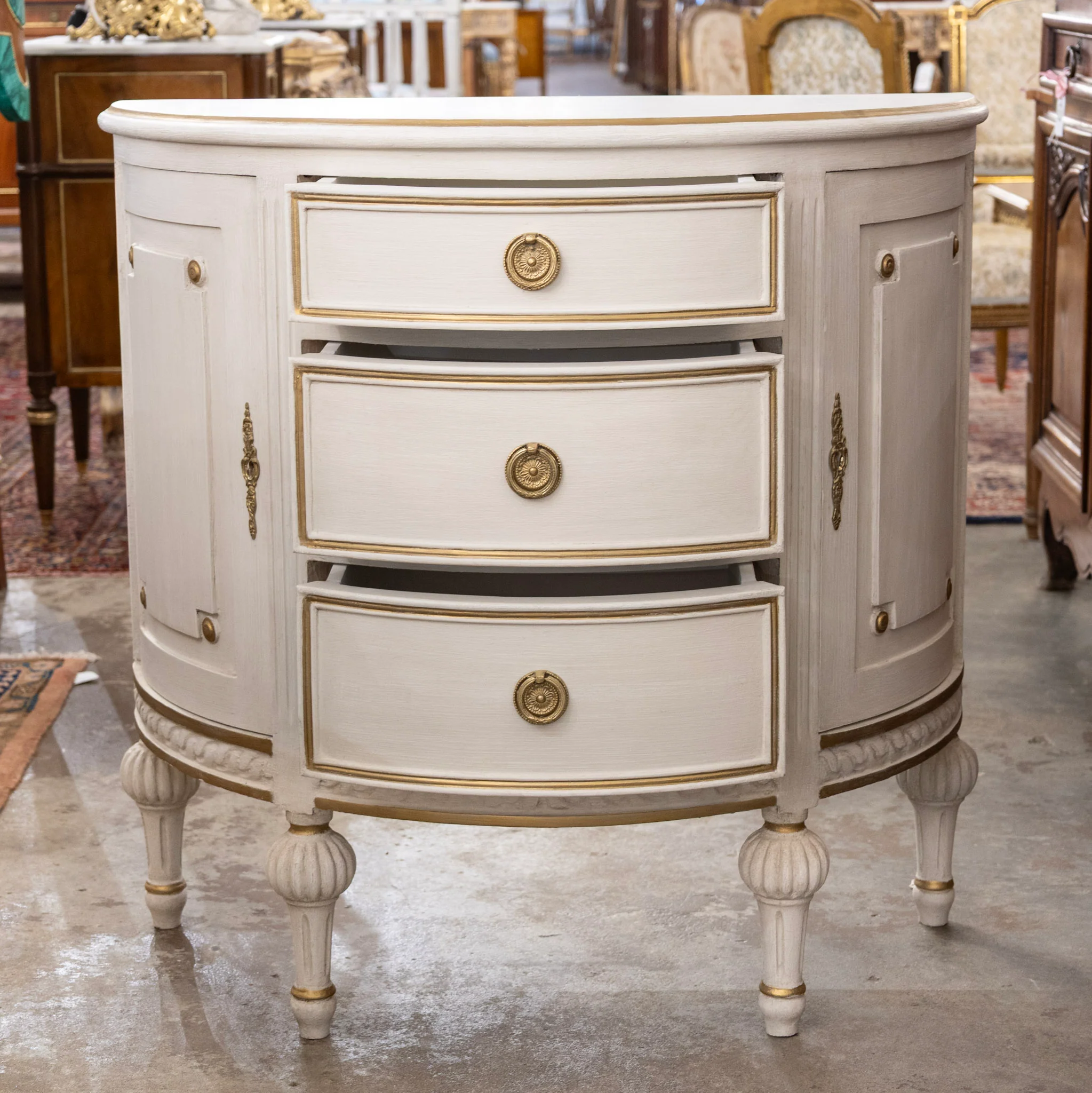 Swedish Demilune Chest – White with Gold Trim - Image 3