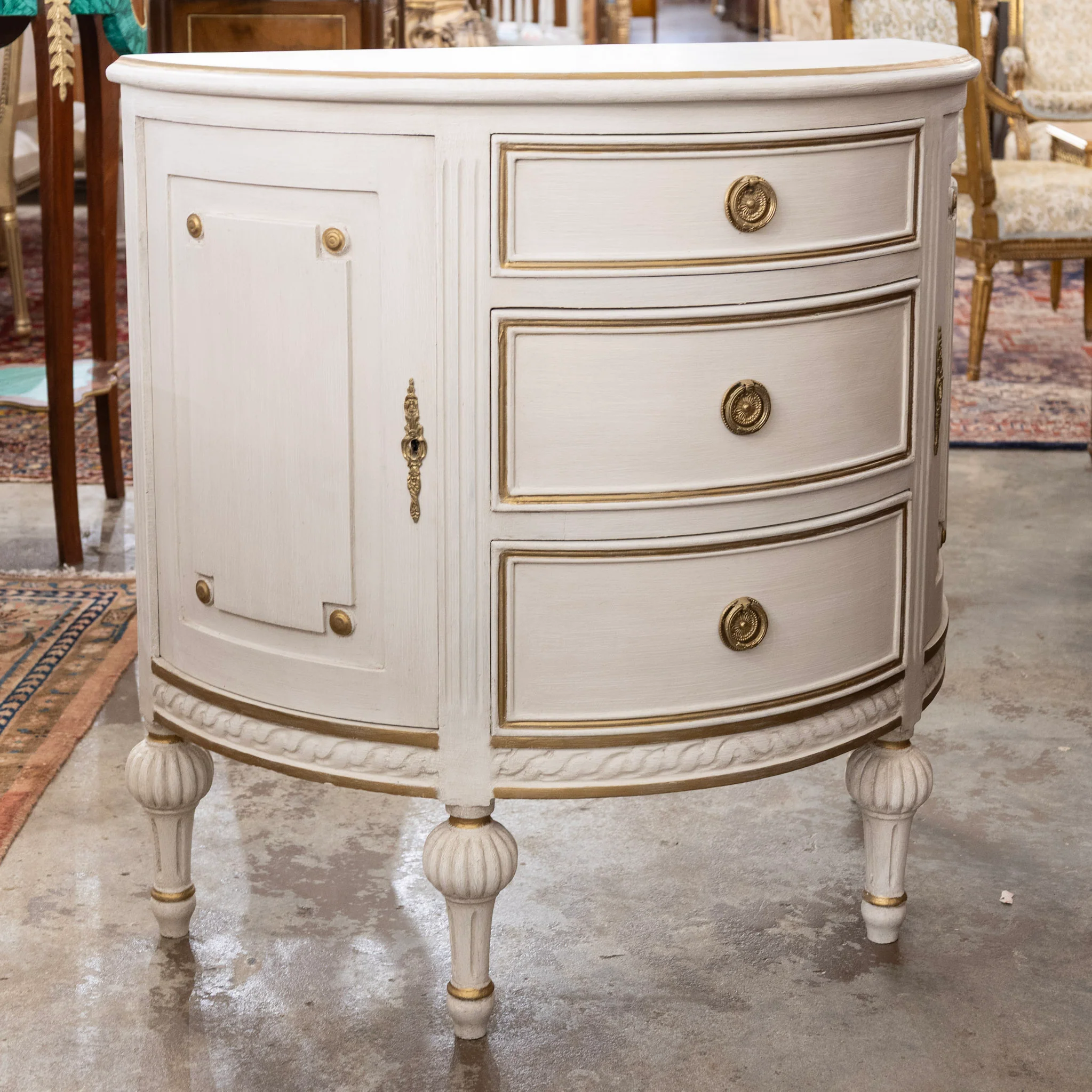 Swedish Demilune Chest – White with Gold Trim - Image 4