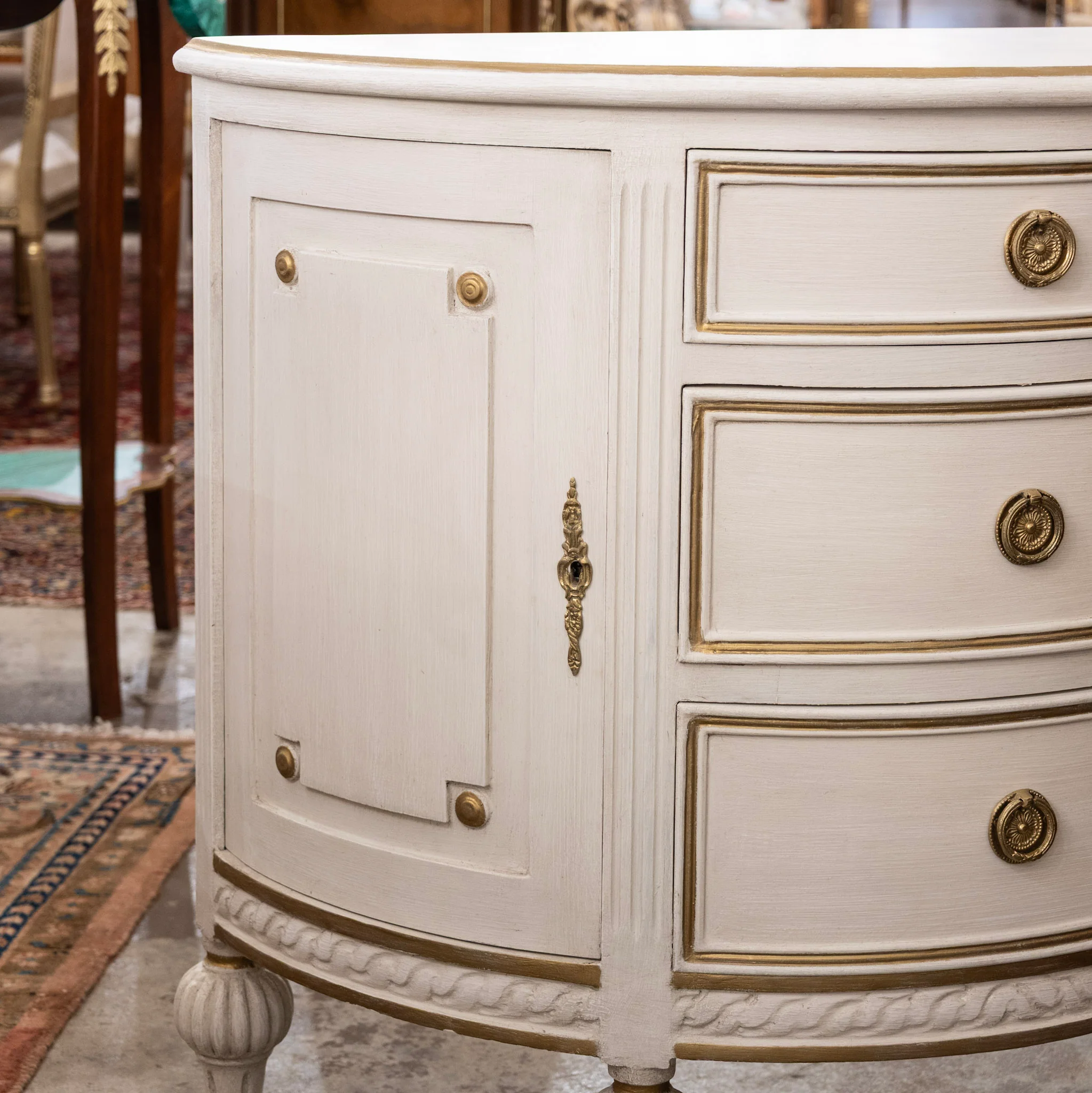 Swedish Demilune Chest – White with Gold Trim - Image 5