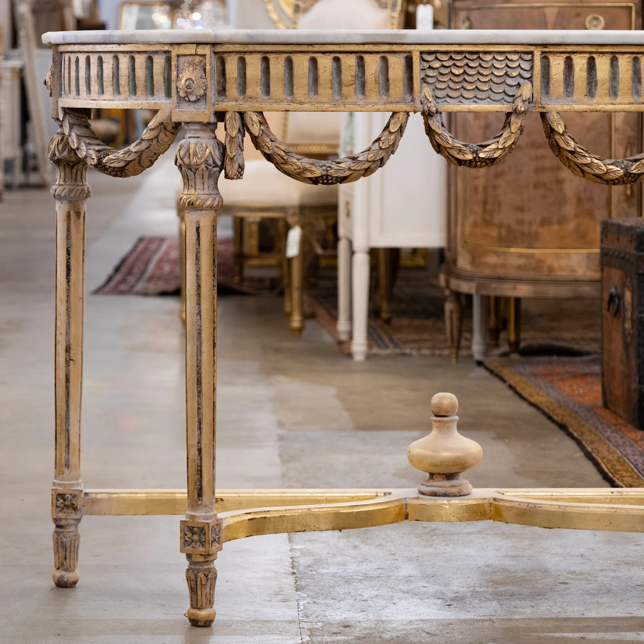 Louis XVI Demilune Console – Gilded Carvings with White Marble Top - Image 3