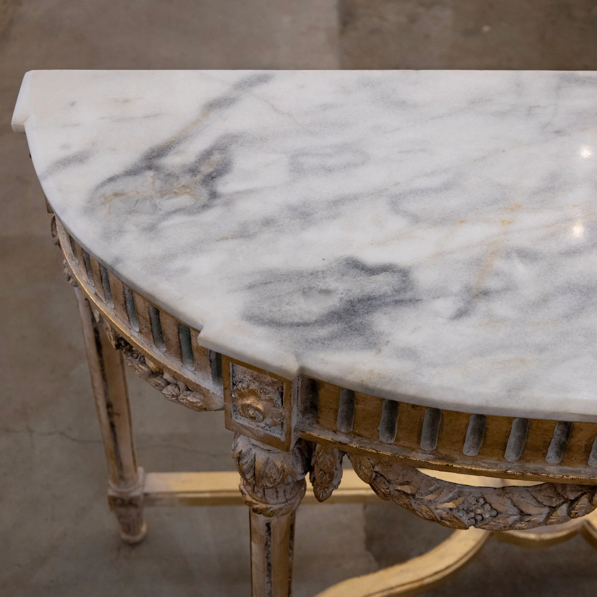 Louis XVI Demilune Console – Gilded Carvings with White Marble Top - Image 9