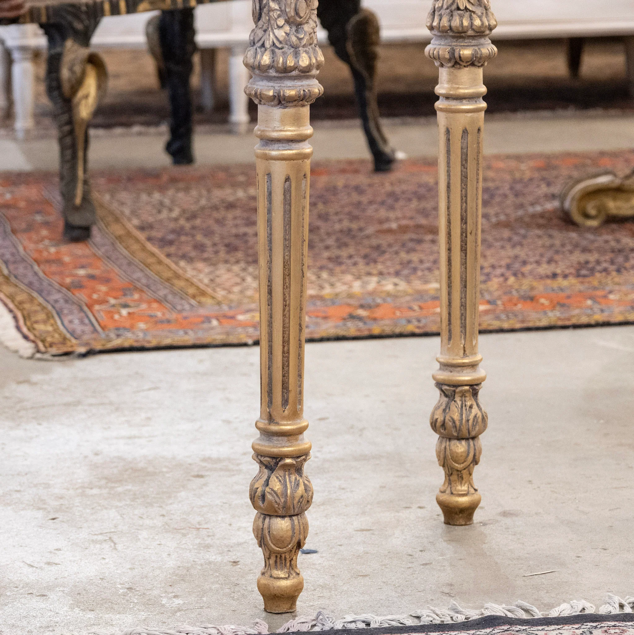 Louis XVI Demilune Console – Gilded Ornate Carved Trim with White Marble Top - Image 9