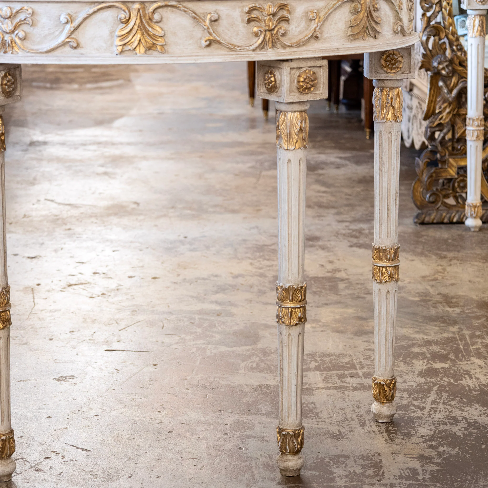 Louis XVI Demilune Console Table – Hand-Painted Gold Detail - Image 3