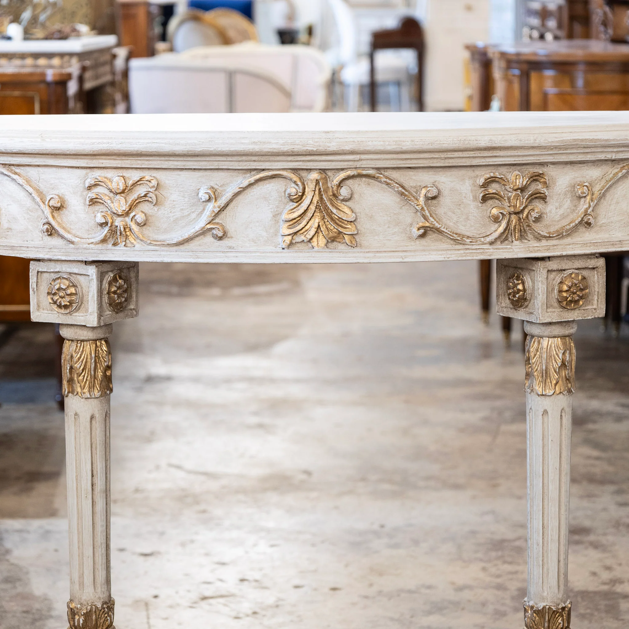 Louis XVI Demilune Console Table – Hand-Painted Gold Detail - Image 4