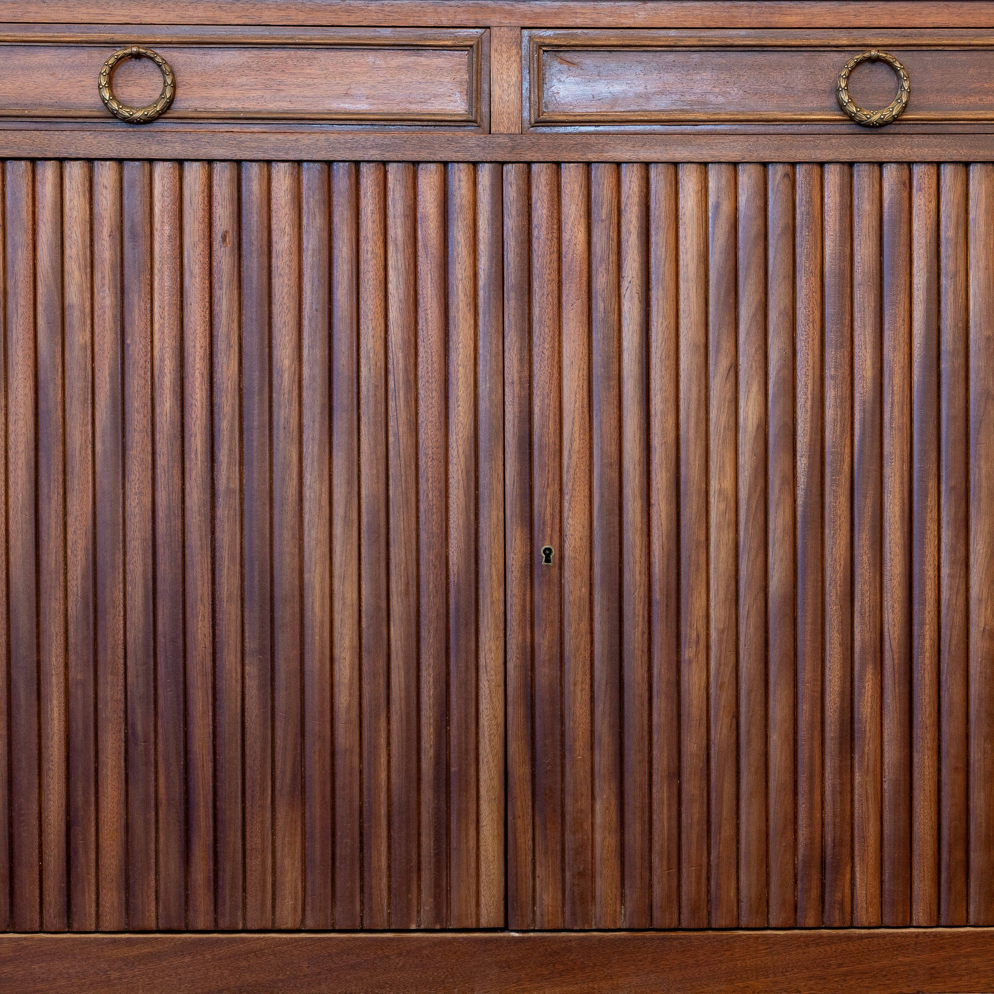 Louis XVI Demilune Sideboard – Reeded Front & White Marble Top with Sliding Side Doors - Image 5