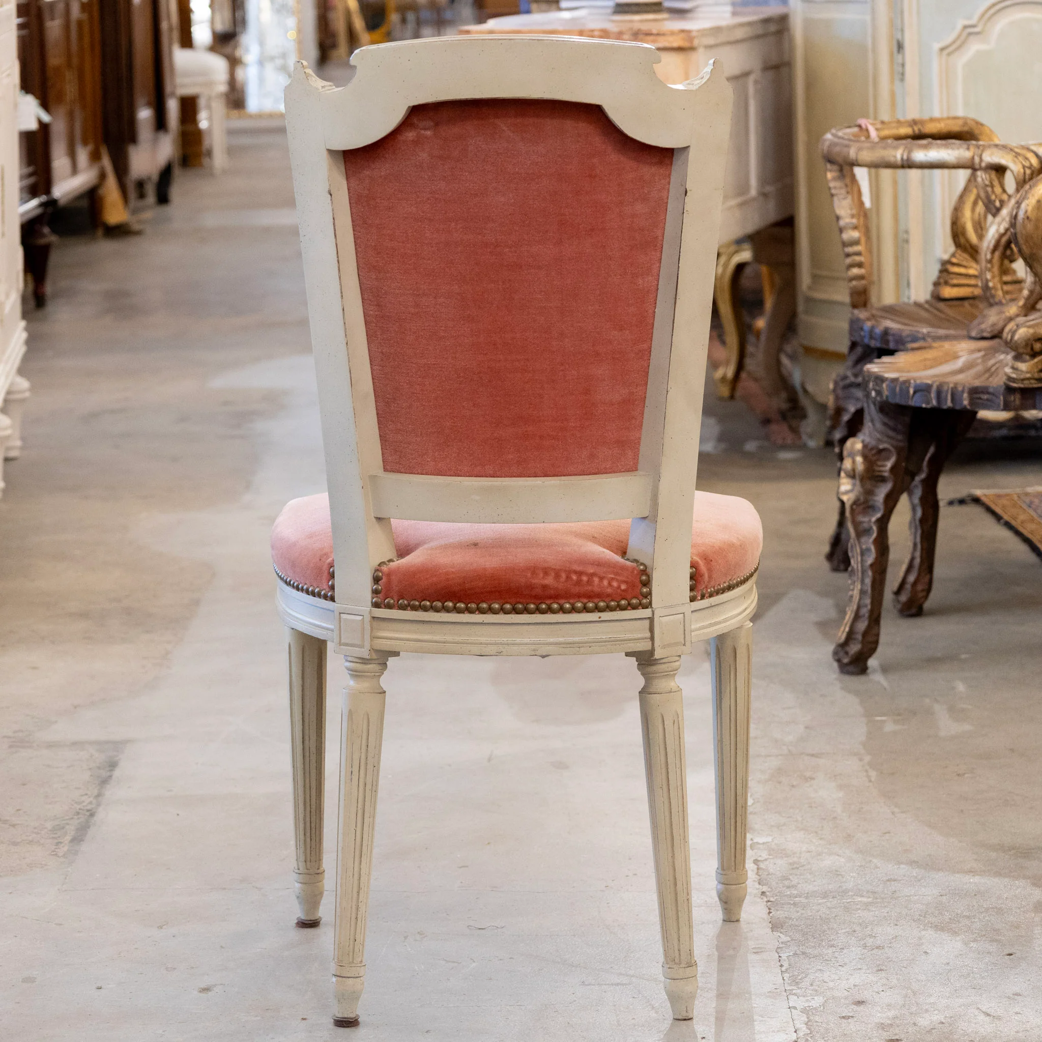 Louis XVI Square White Dining Chair – Original Deep Rose Upholstery - Image 10